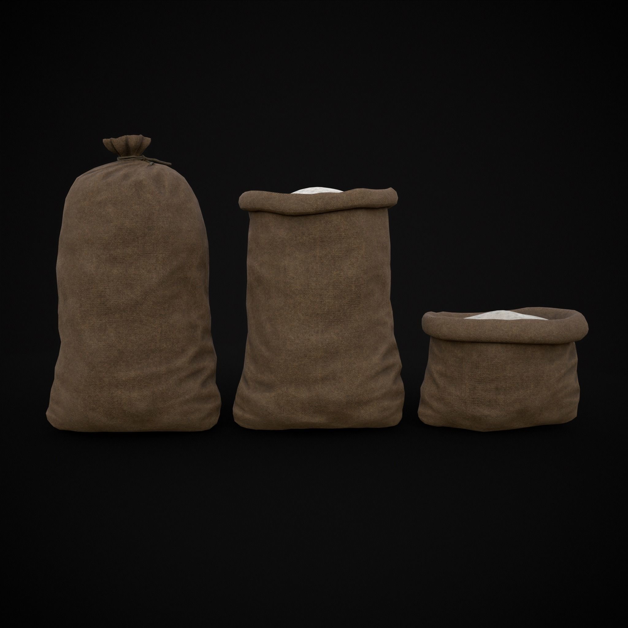 Burlap Sacks of Salt Low-poly 3D model_17