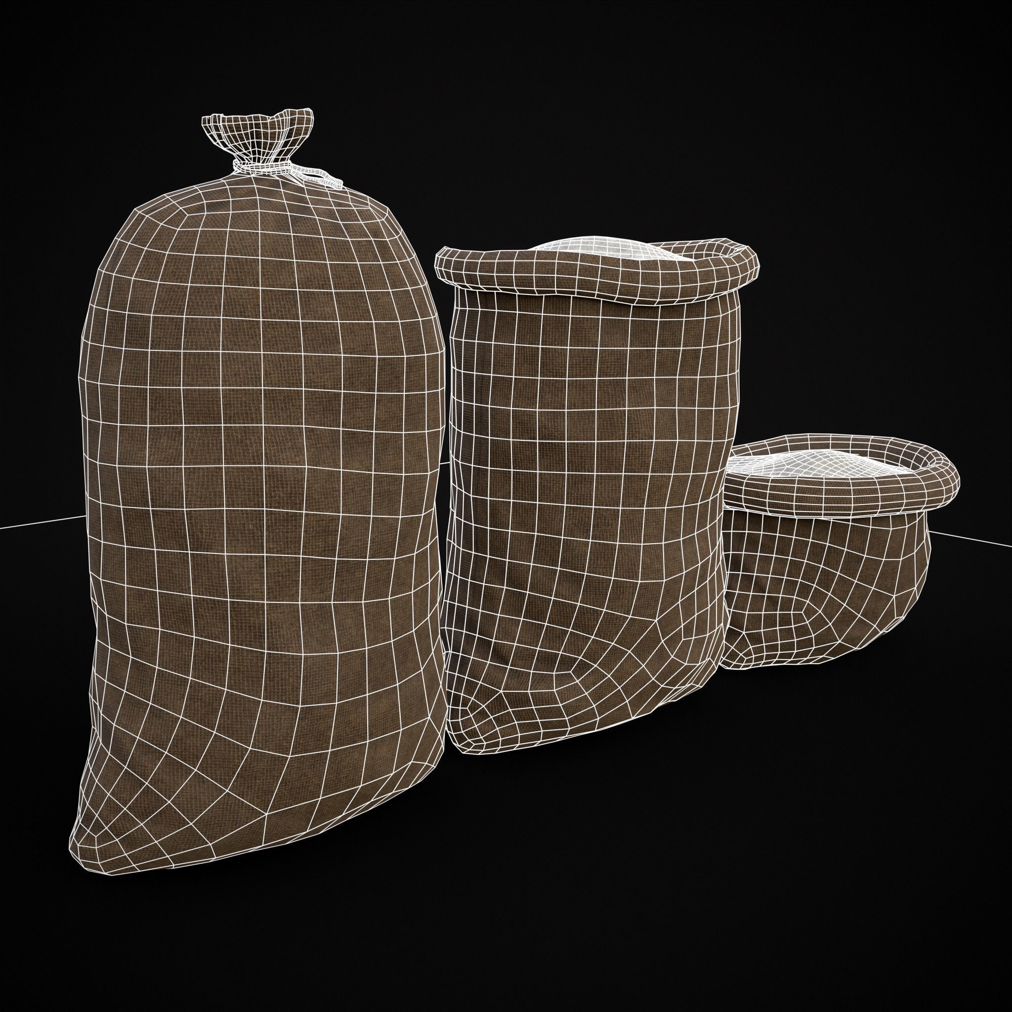 Burlap Sacks of Salt Low-poly 3D model_10