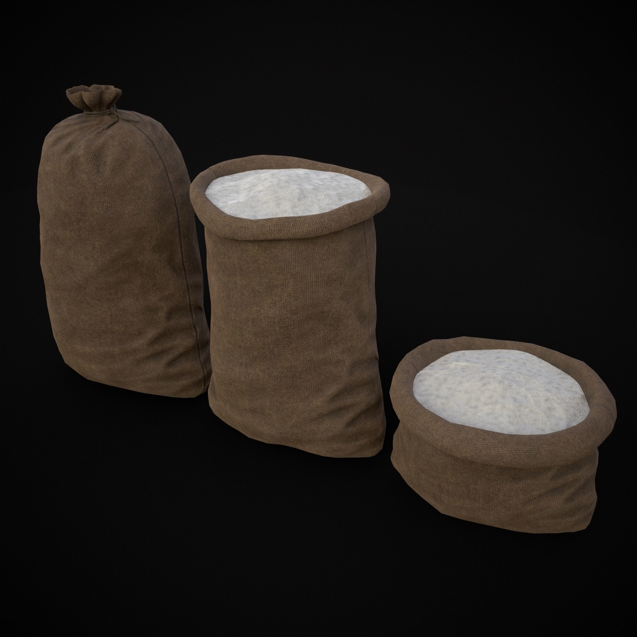 Burlap Sacks of Salt Low-poly 3D model_7