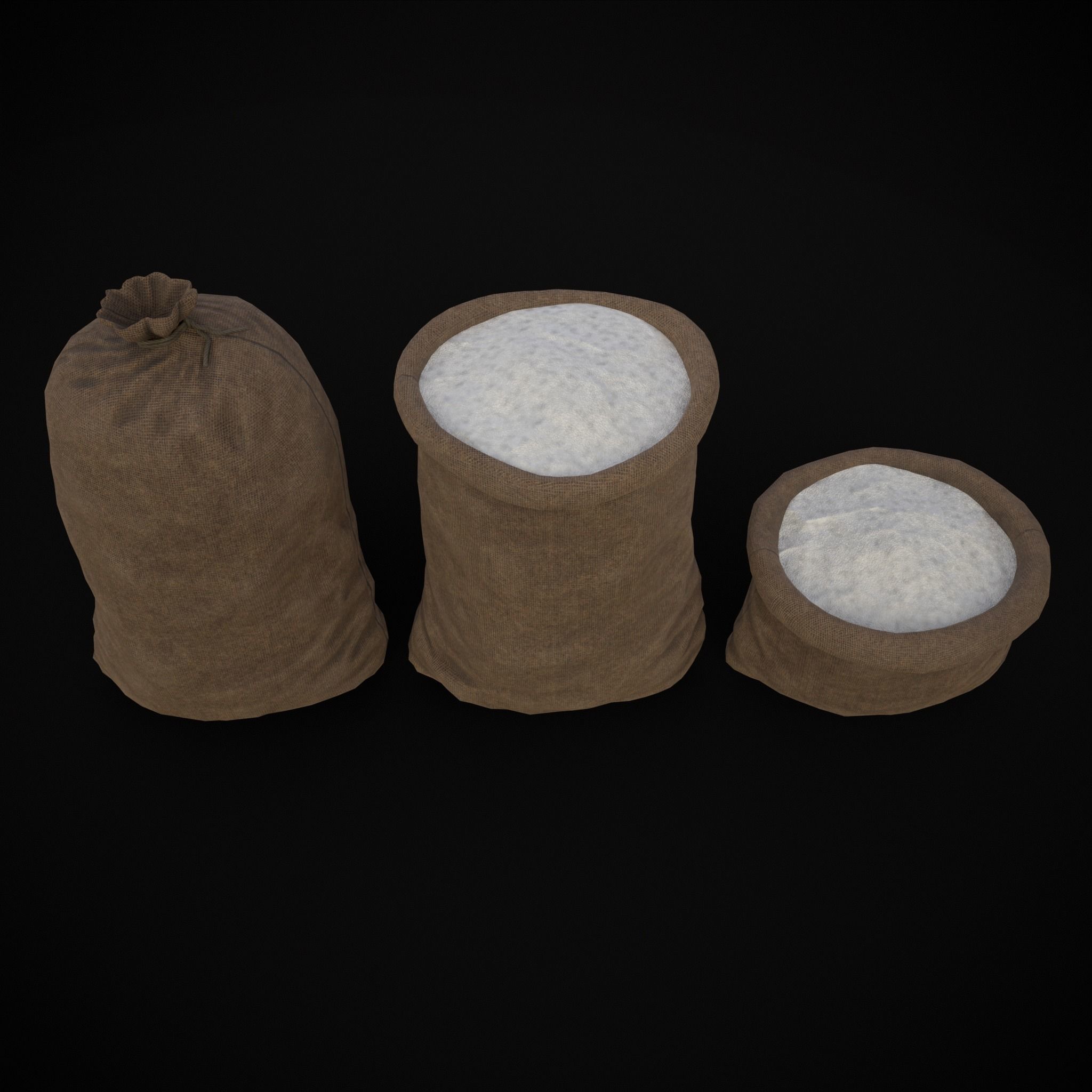Burlap Sacks of Salt Low-poly 3D model_3