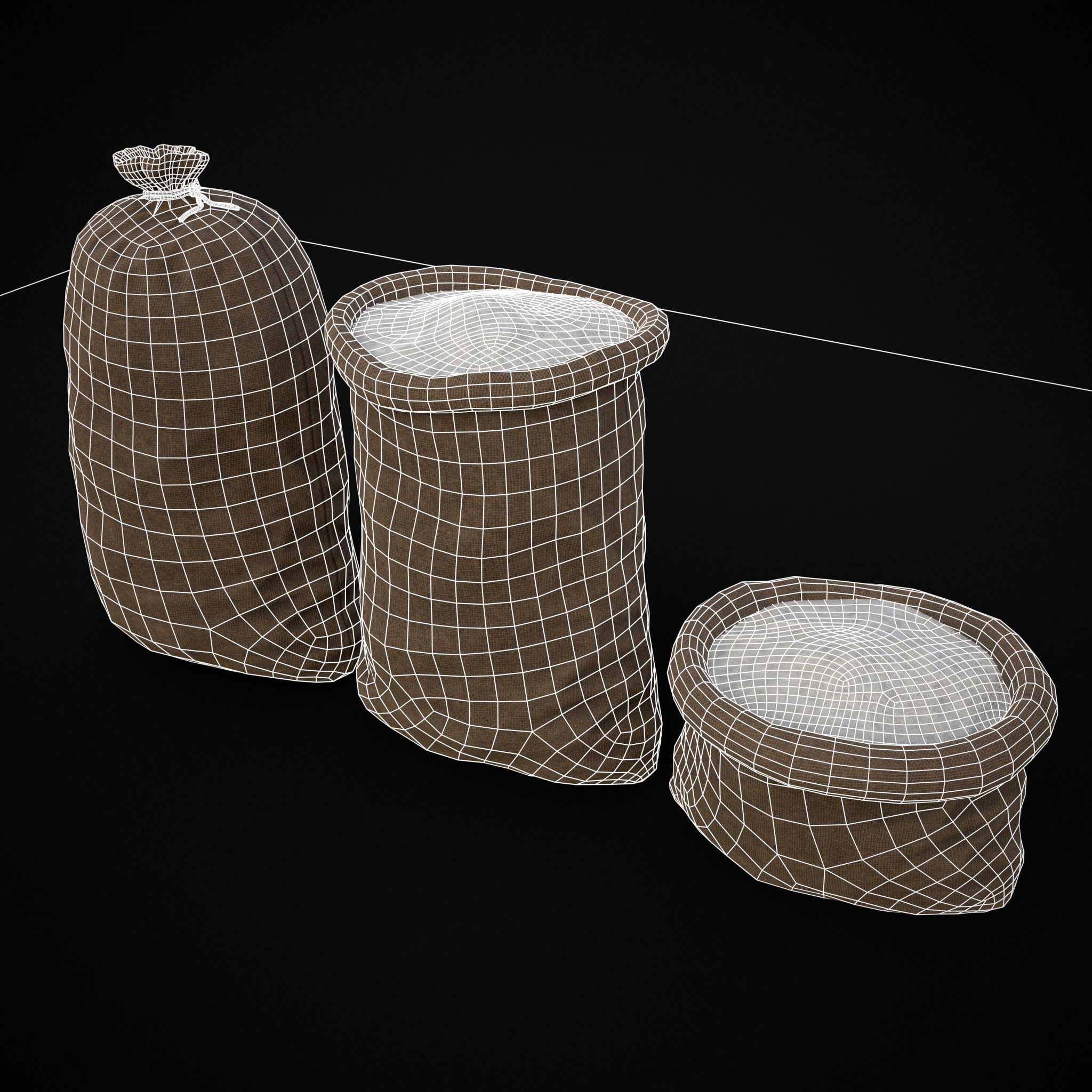 Burlap Sacks of Salt Low-poly 3D model_8