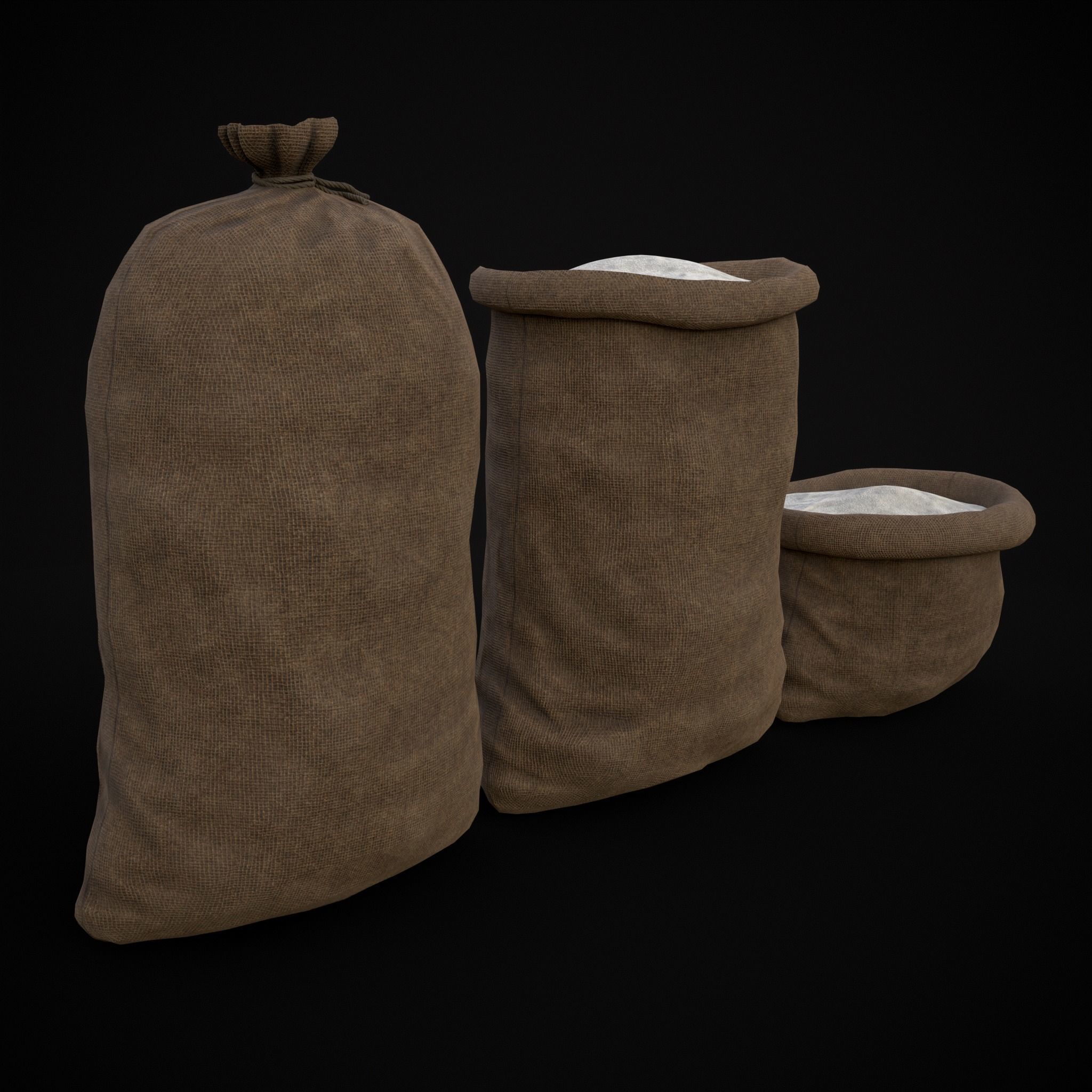 Burlap Sacks of Salt Low-poly 3D model_9