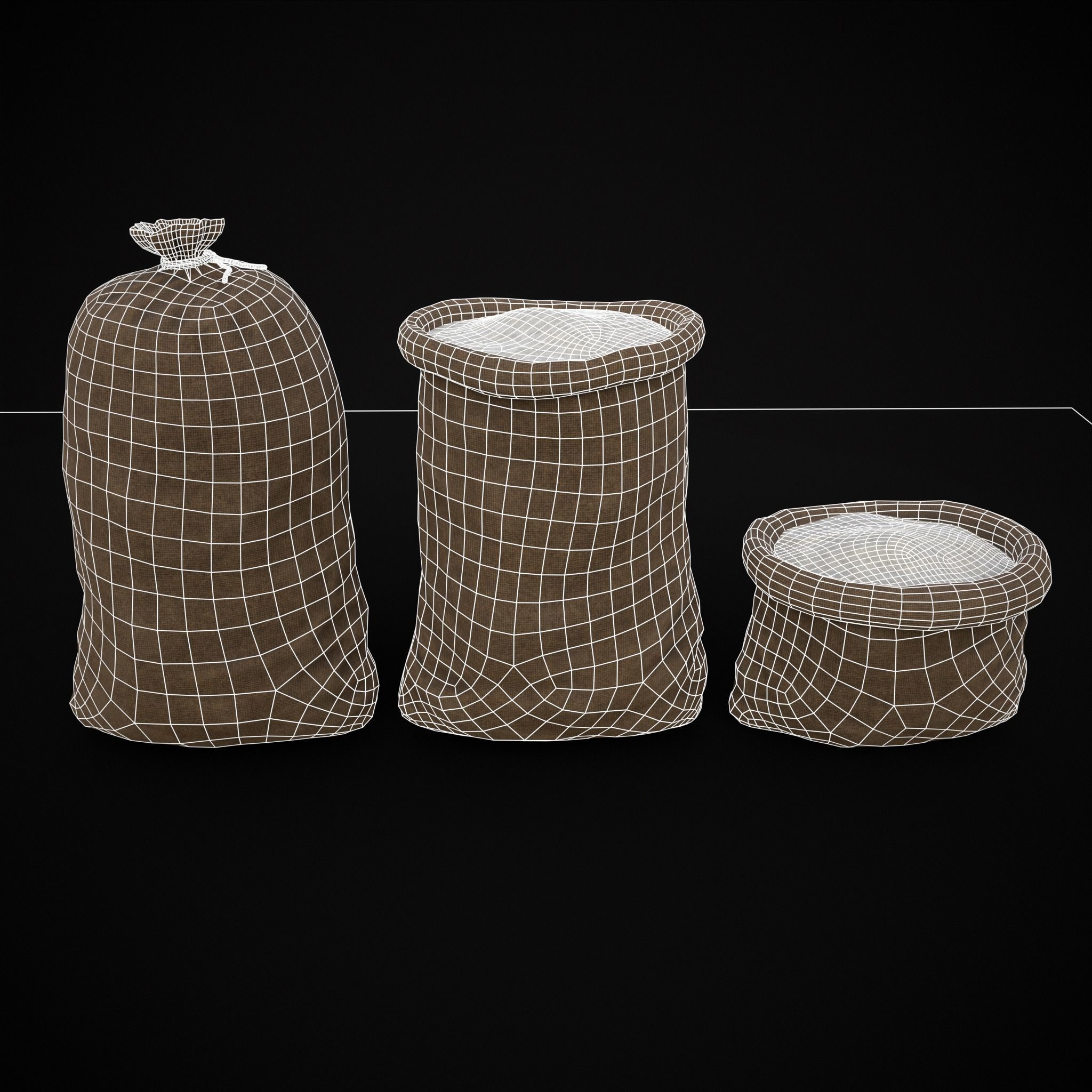 Burlap Sacks of Salt Low-poly 3D model_2