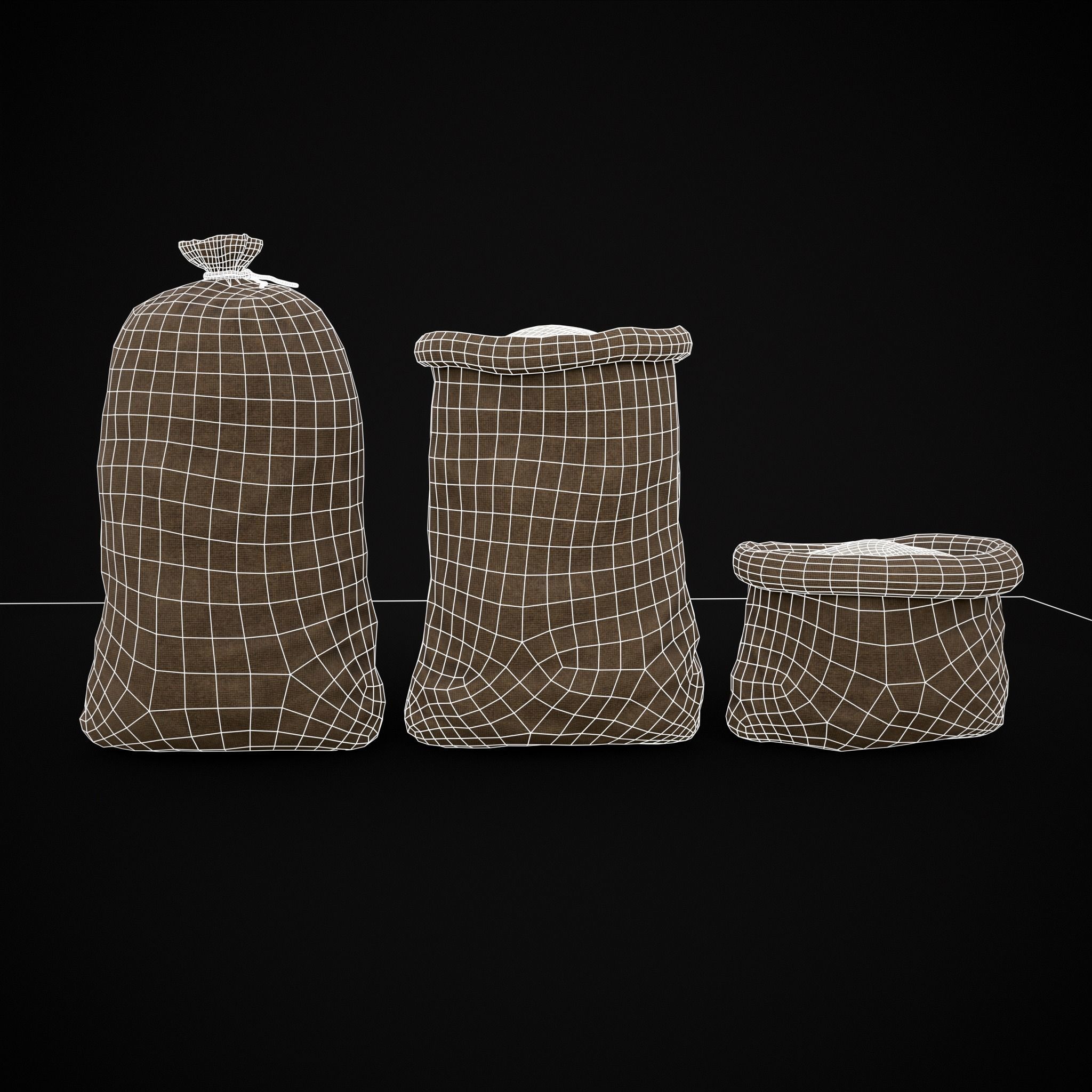 Burlap Sacks of Salt Low-poly 3D model_18