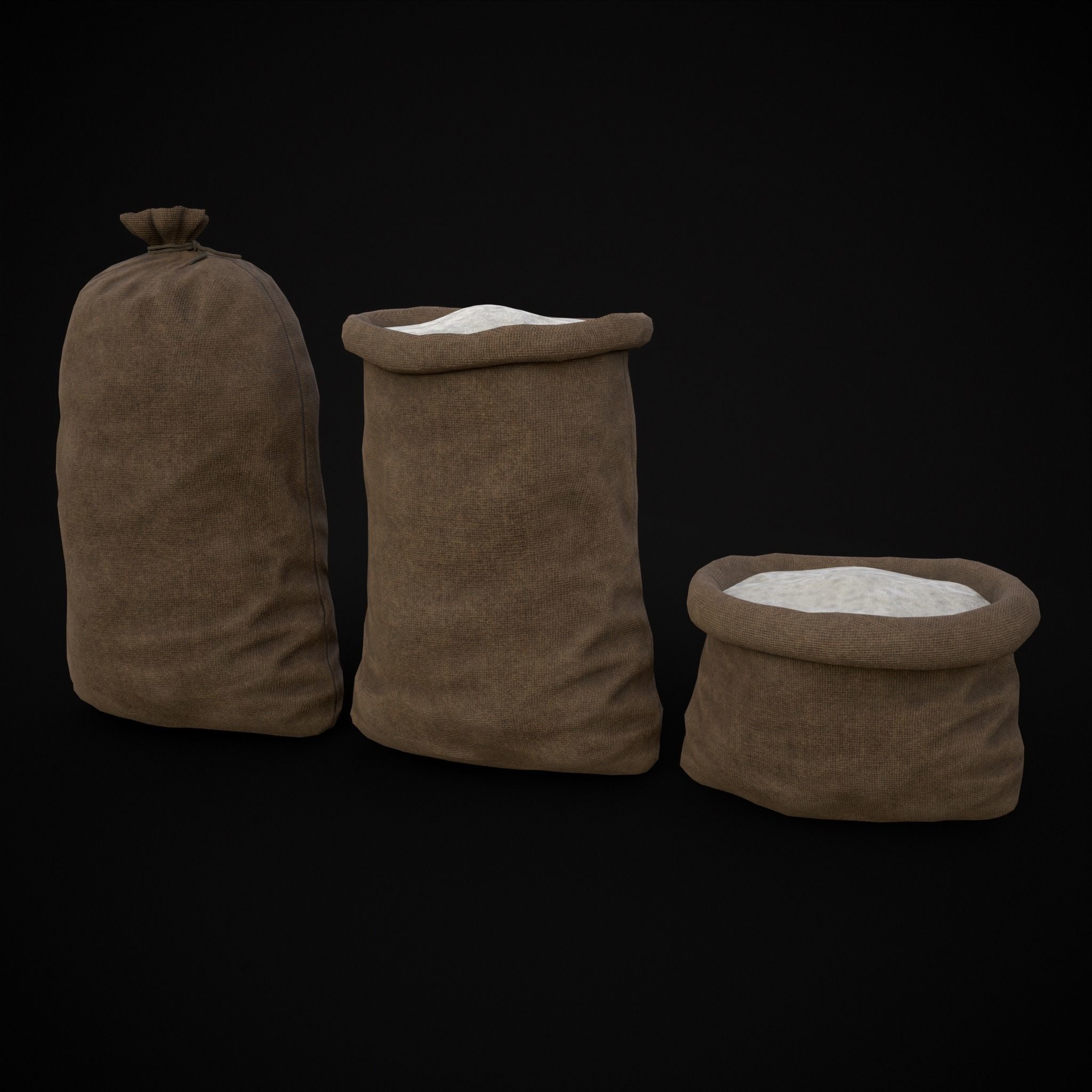 Burlap Sacks of Salt Low-poly 3D model_19