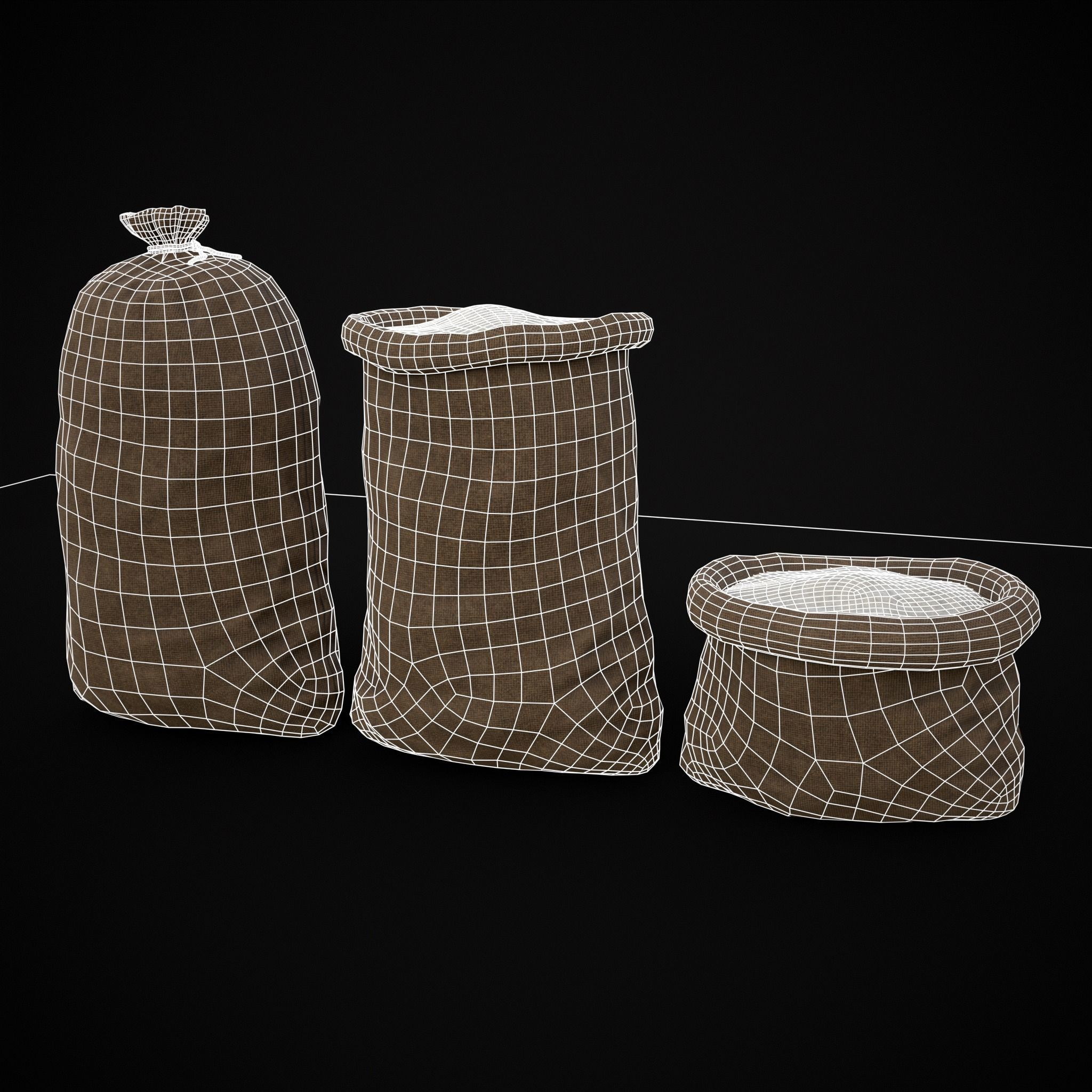 Burlap Sacks of Salt Low-poly 3D model_20