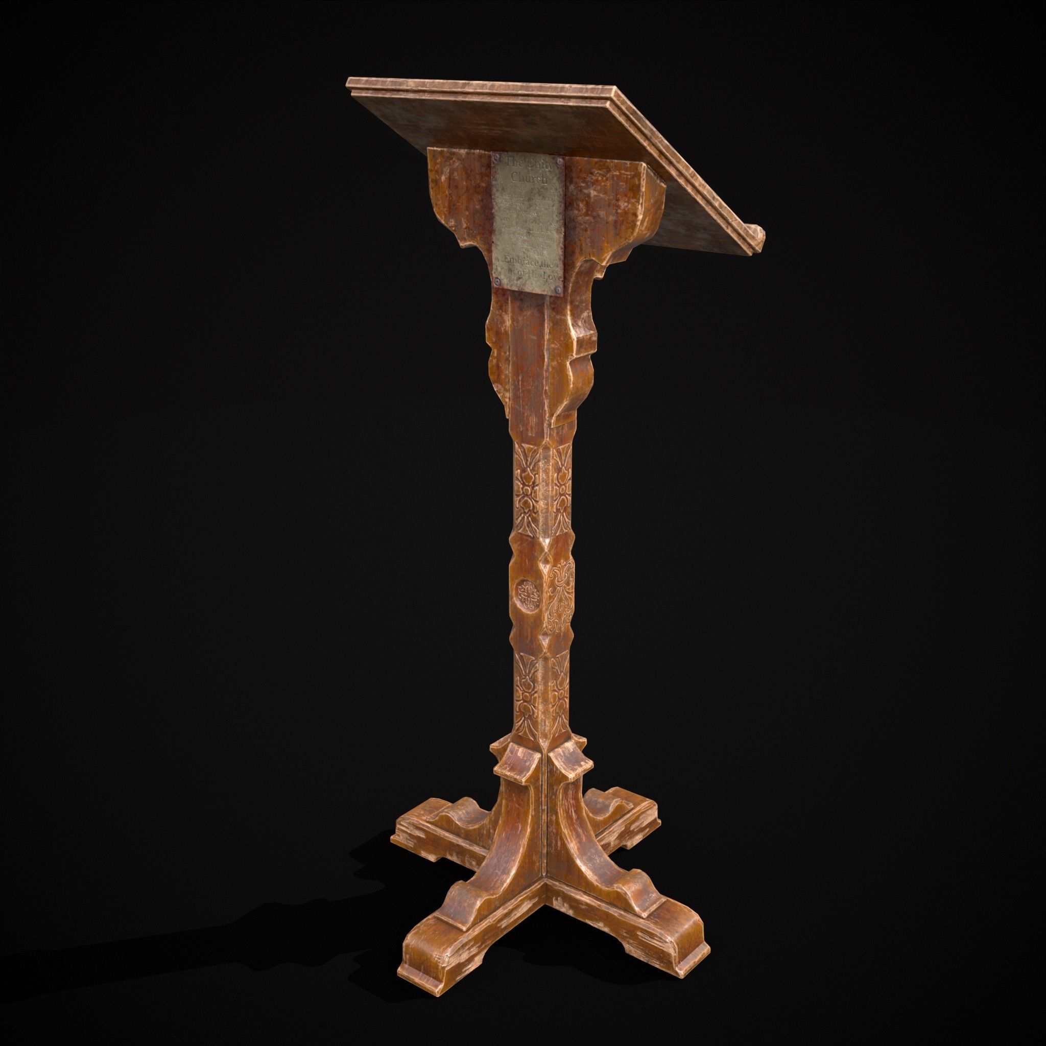 Antique Wooden Lecturn Low-poly 3D model_9