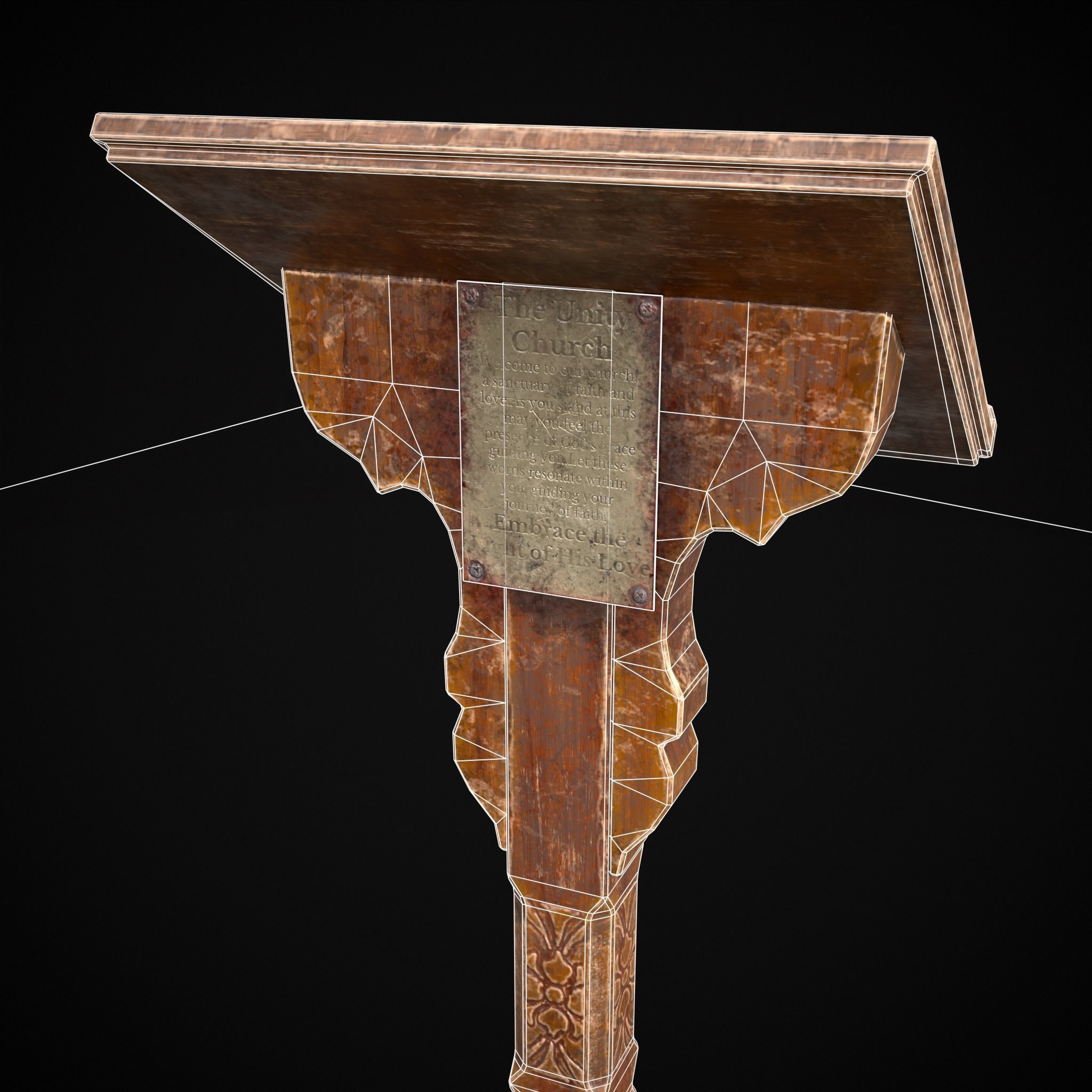 Antique Wooden Lecturn Low-poly 3D model_20