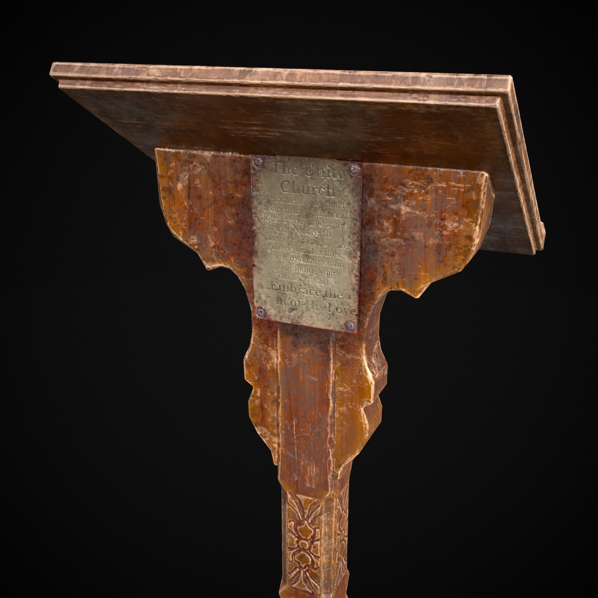 Antique Wooden Lecturn Low-poly 3D model_19