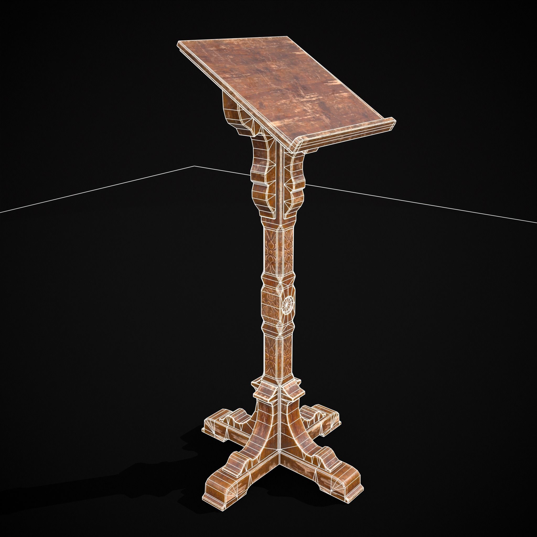 Antique Wooden Lecturn Low-poly 3D model_6