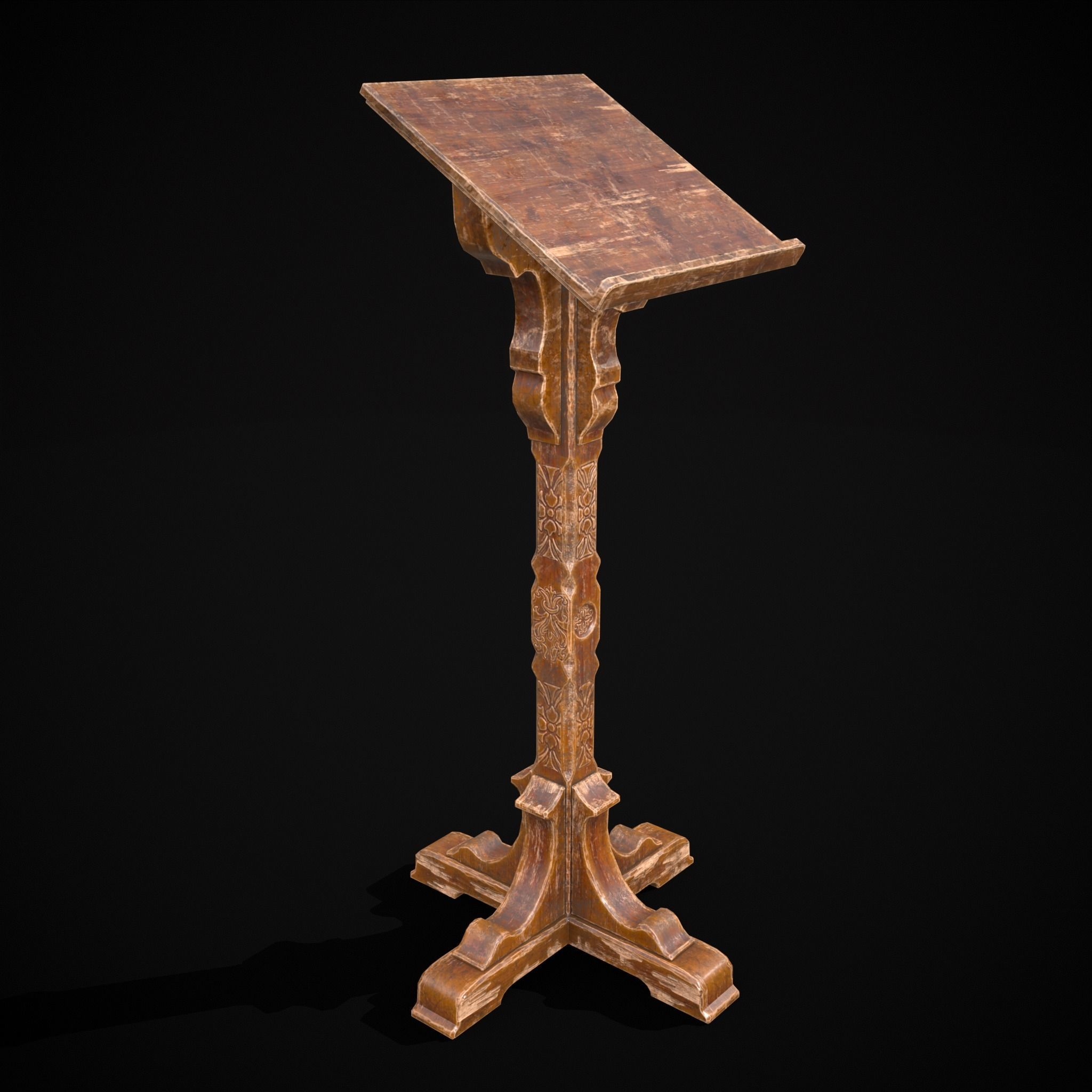 Antique Wooden Lecturn Low-poly 3D model_5