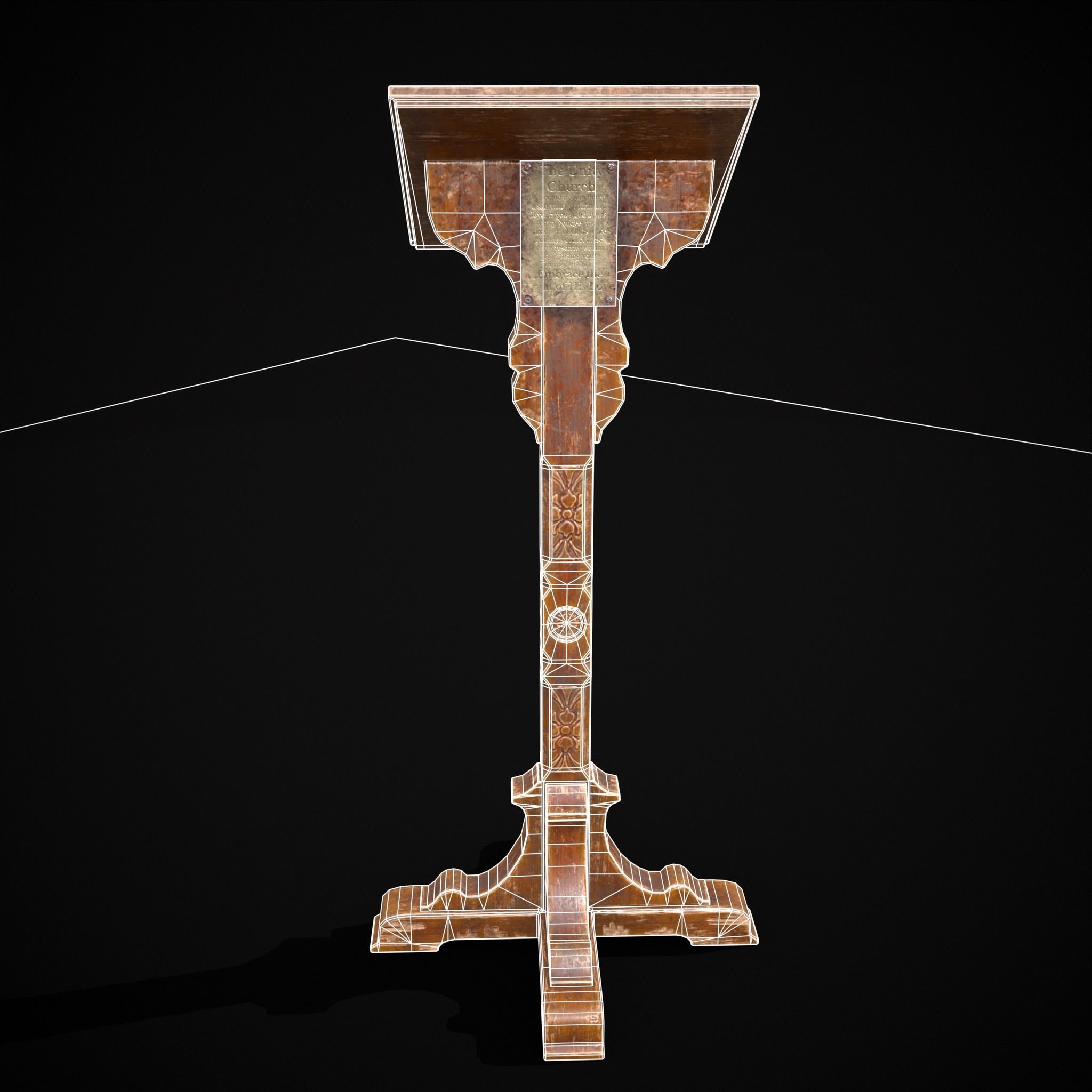 Antique Wooden Lecturn Low-poly 3D model_12