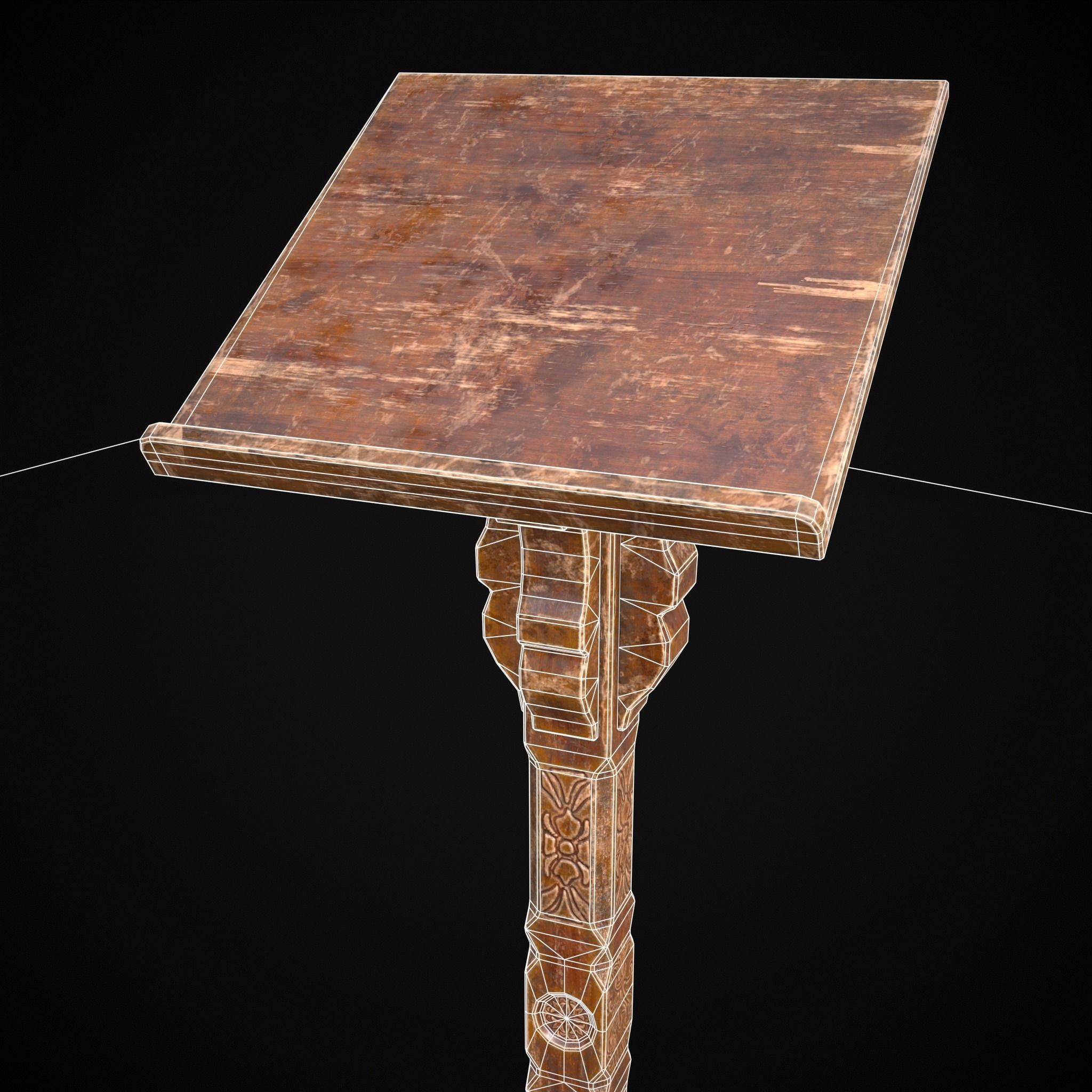 Antique Wooden Lecturn Low-poly 3D model_16