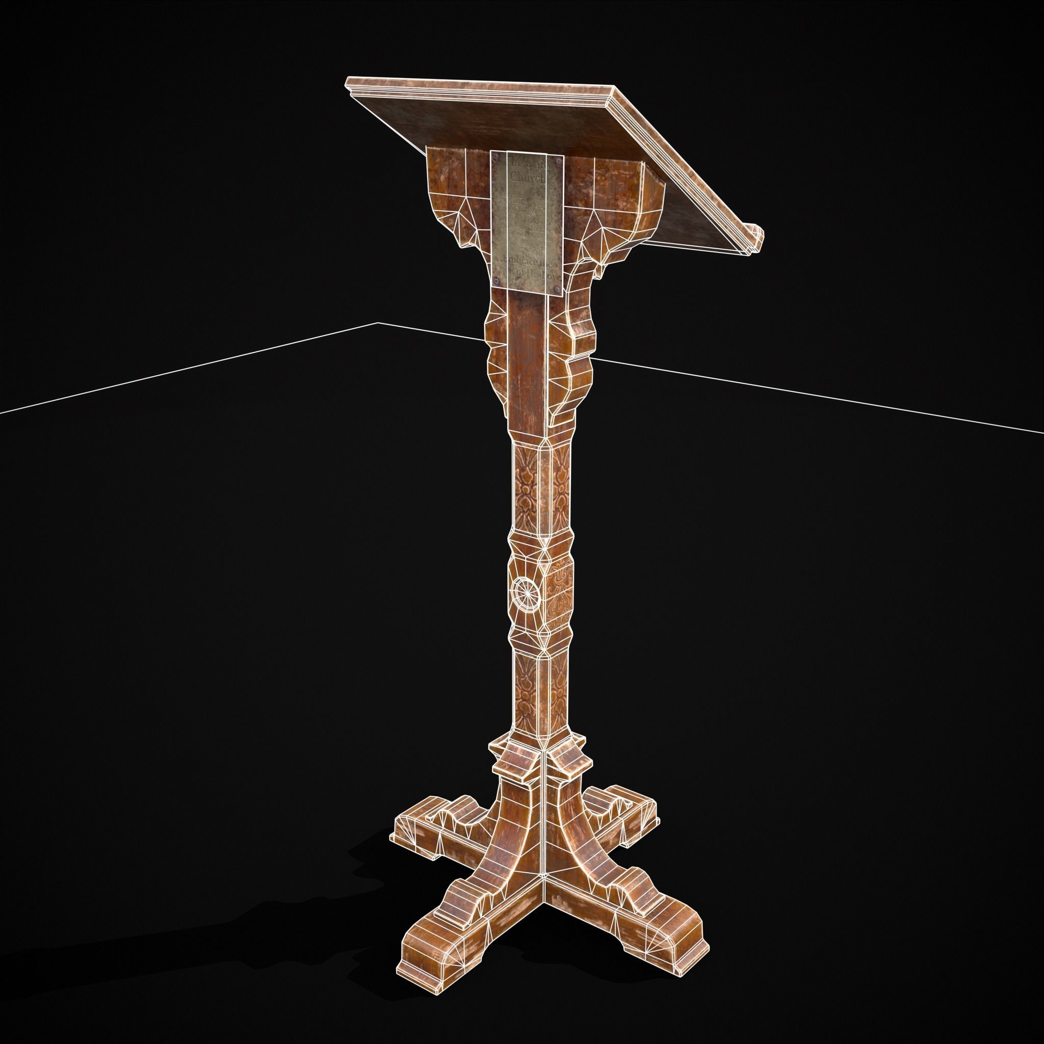 Antique Wooden Lecturn Low-poly 3D model_10