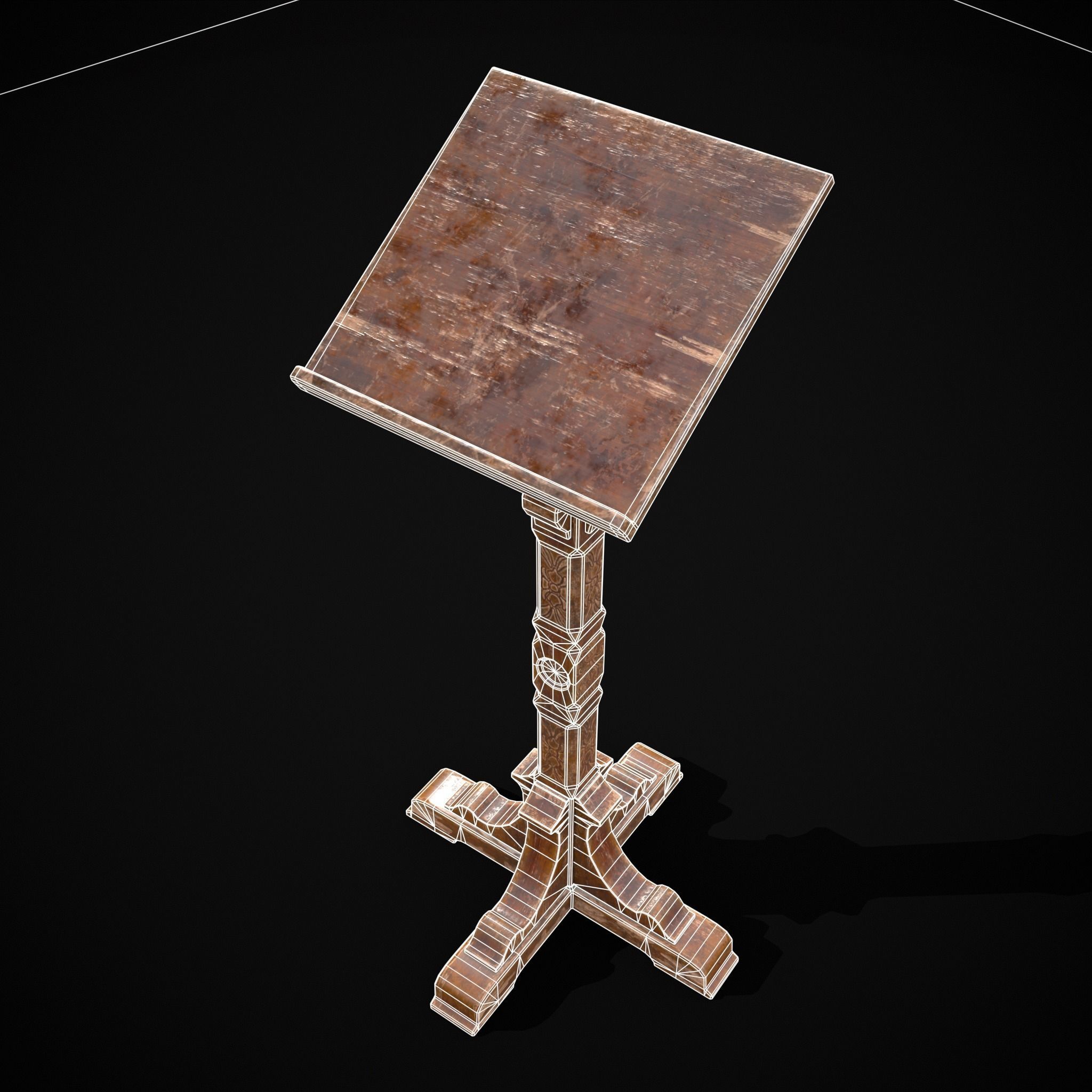 Antique Wooden Lecturn Low-poly 3D model_26