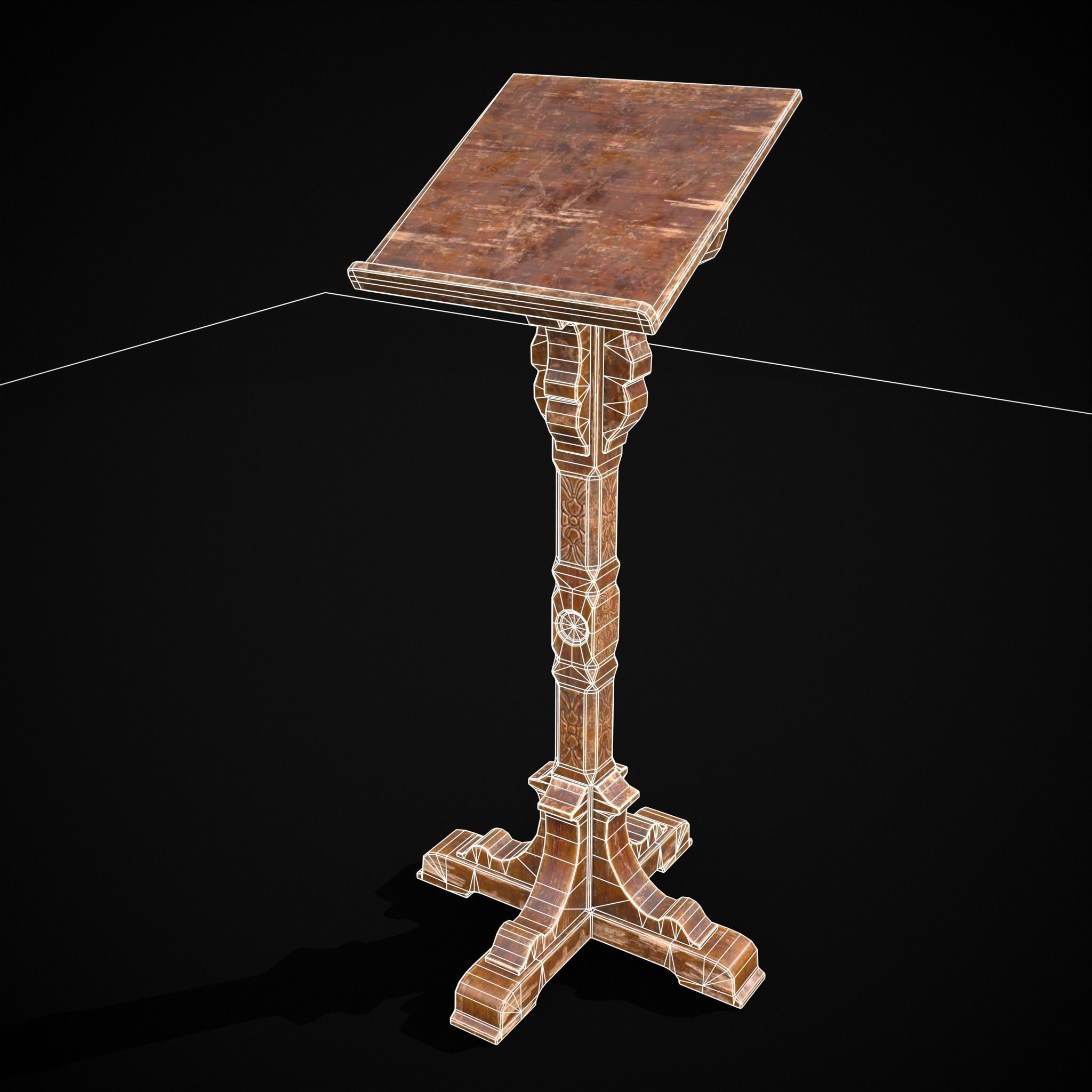 Antique Wooden Lecturn Low-poly 3D model_2