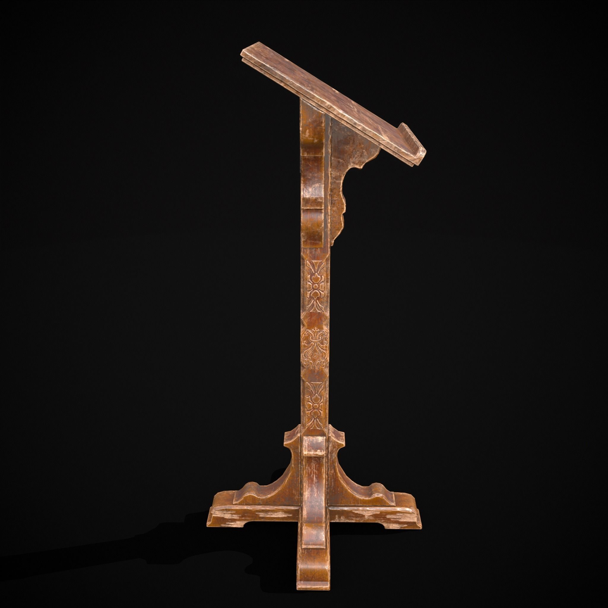 Antique Wooden Lecturn Low-poly 3D model_7