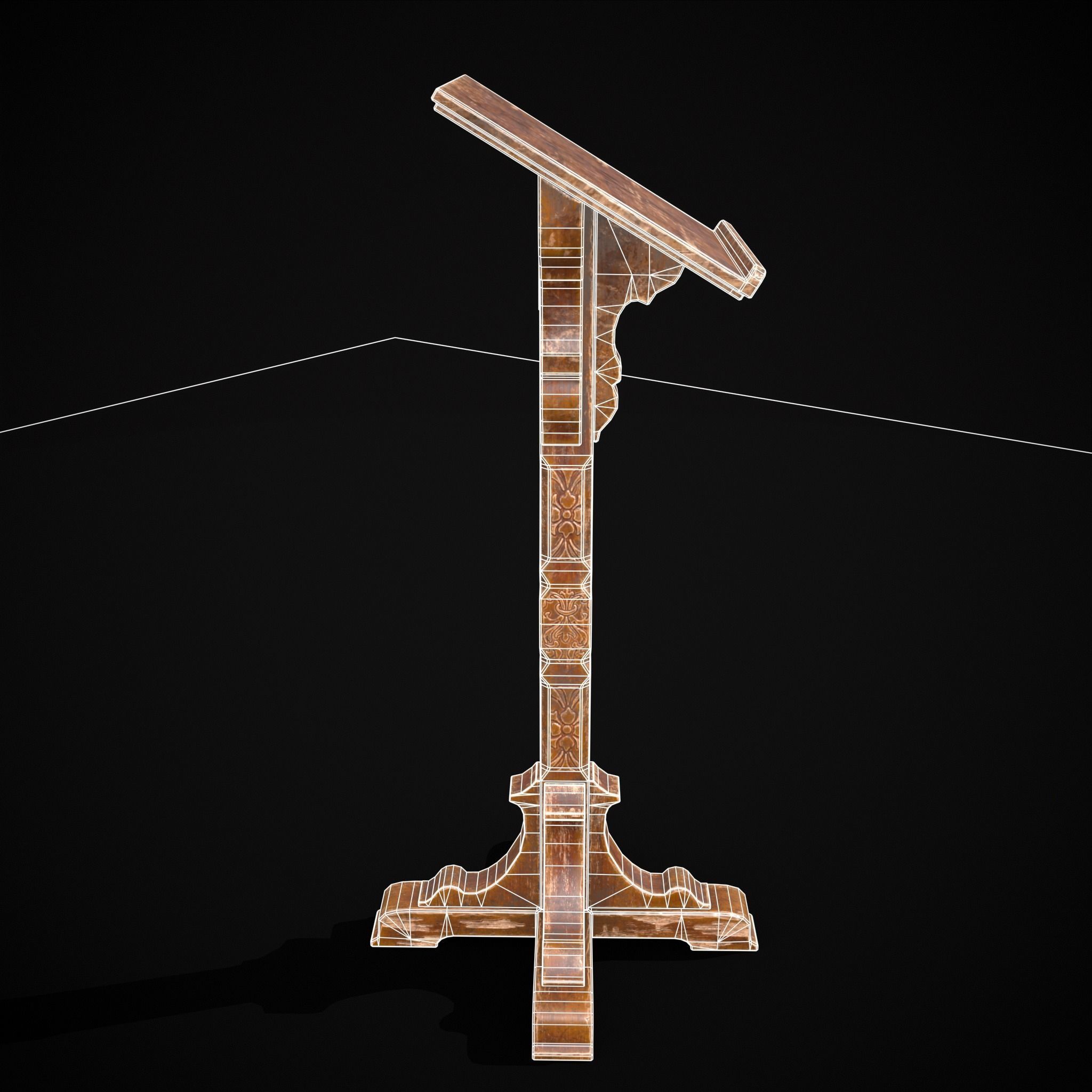 Antique Wooden Lecturn Low-poly 3D model_8