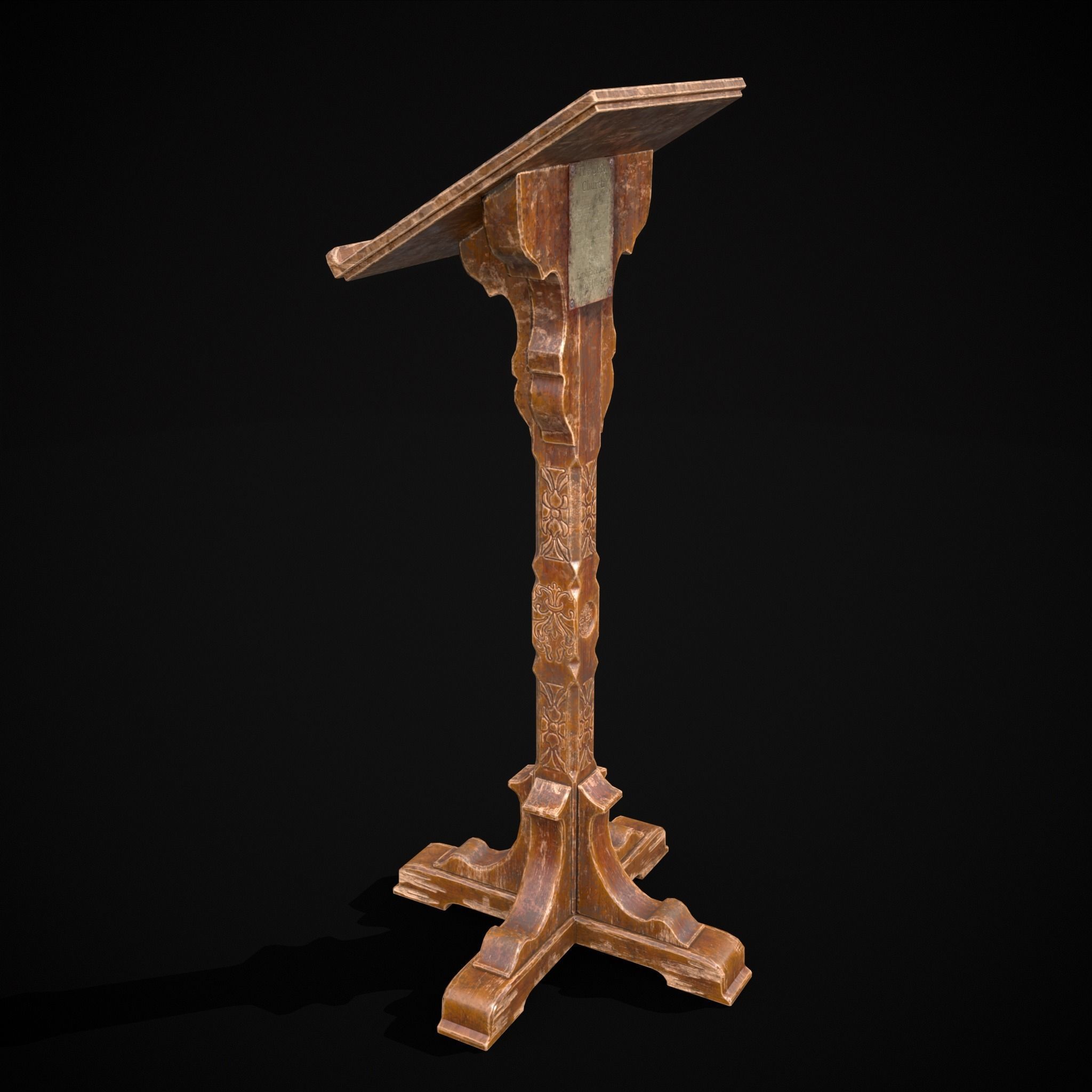 Antique Wooden Lecturn Low-poly 3D model_13