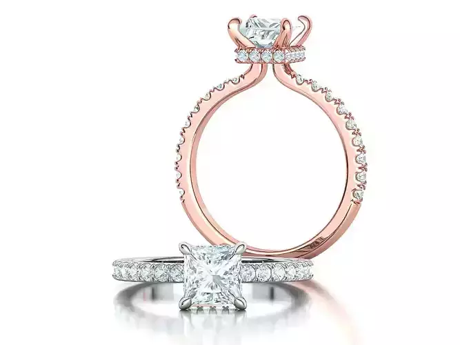 6x6 Princess Engagement Solitaire ring Under Halo 3dmodel  3D print model