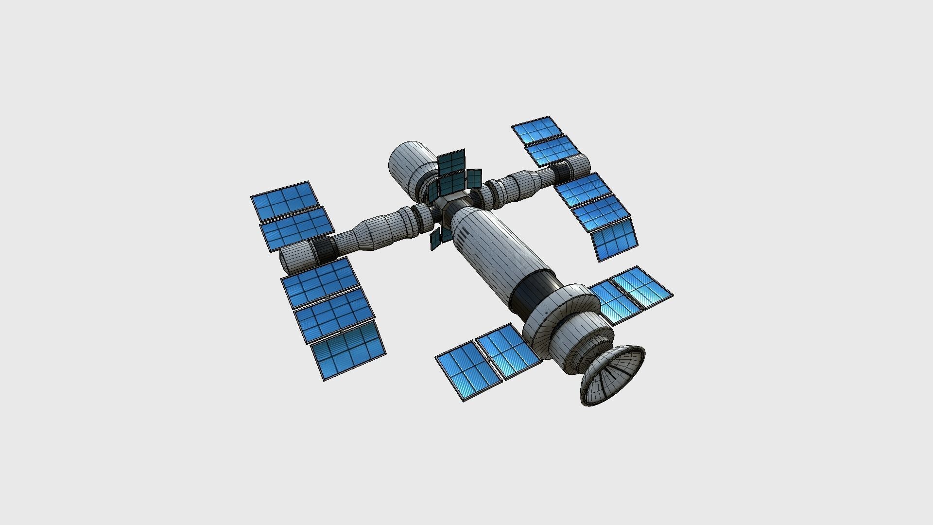 Satellite F07 Dirty Blue - SciFi Space Design Low-poly 3D model_6