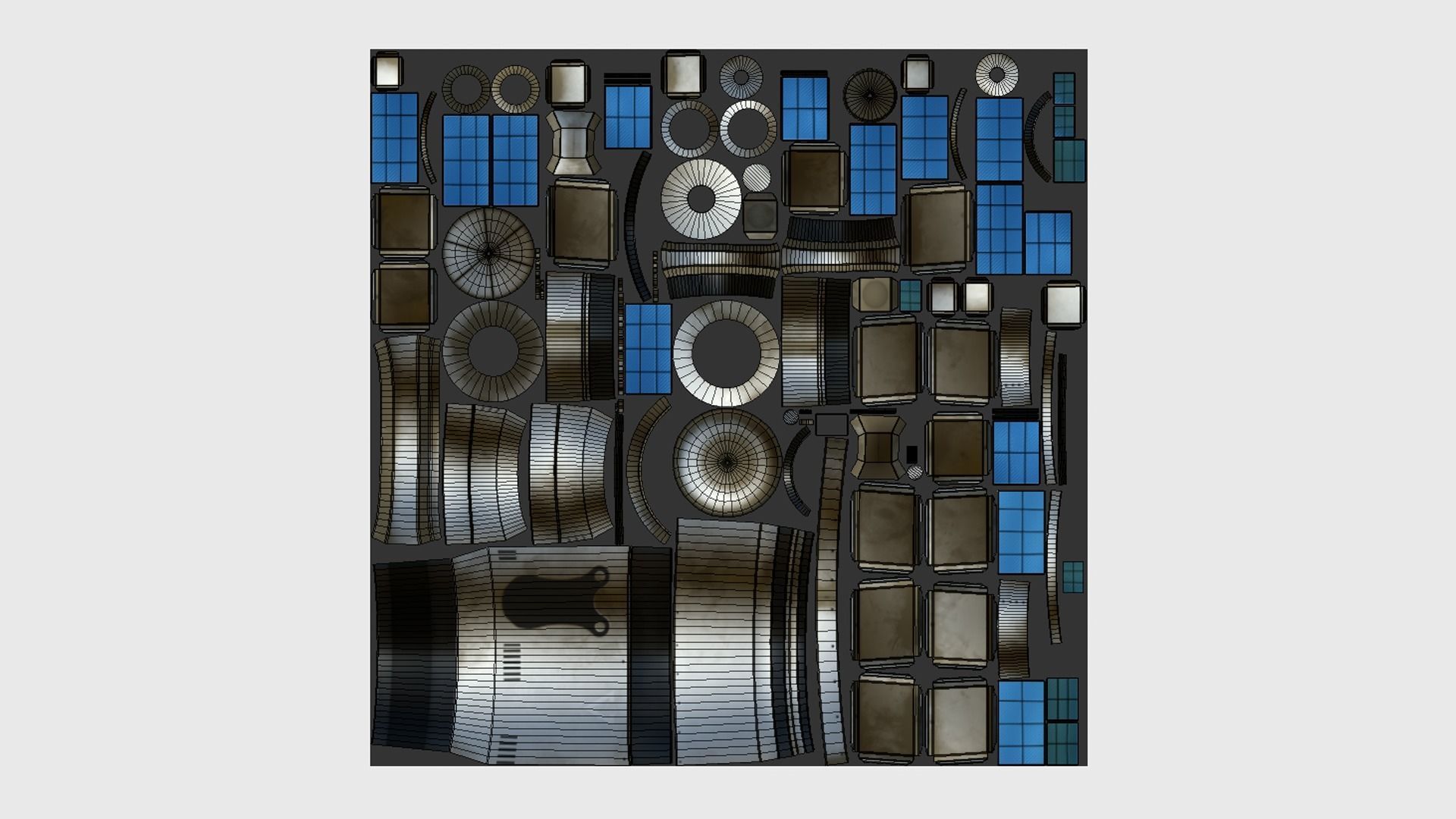 Satellite F07 Dirty Blue - SciFi Space Design Low-poly 3D model_5