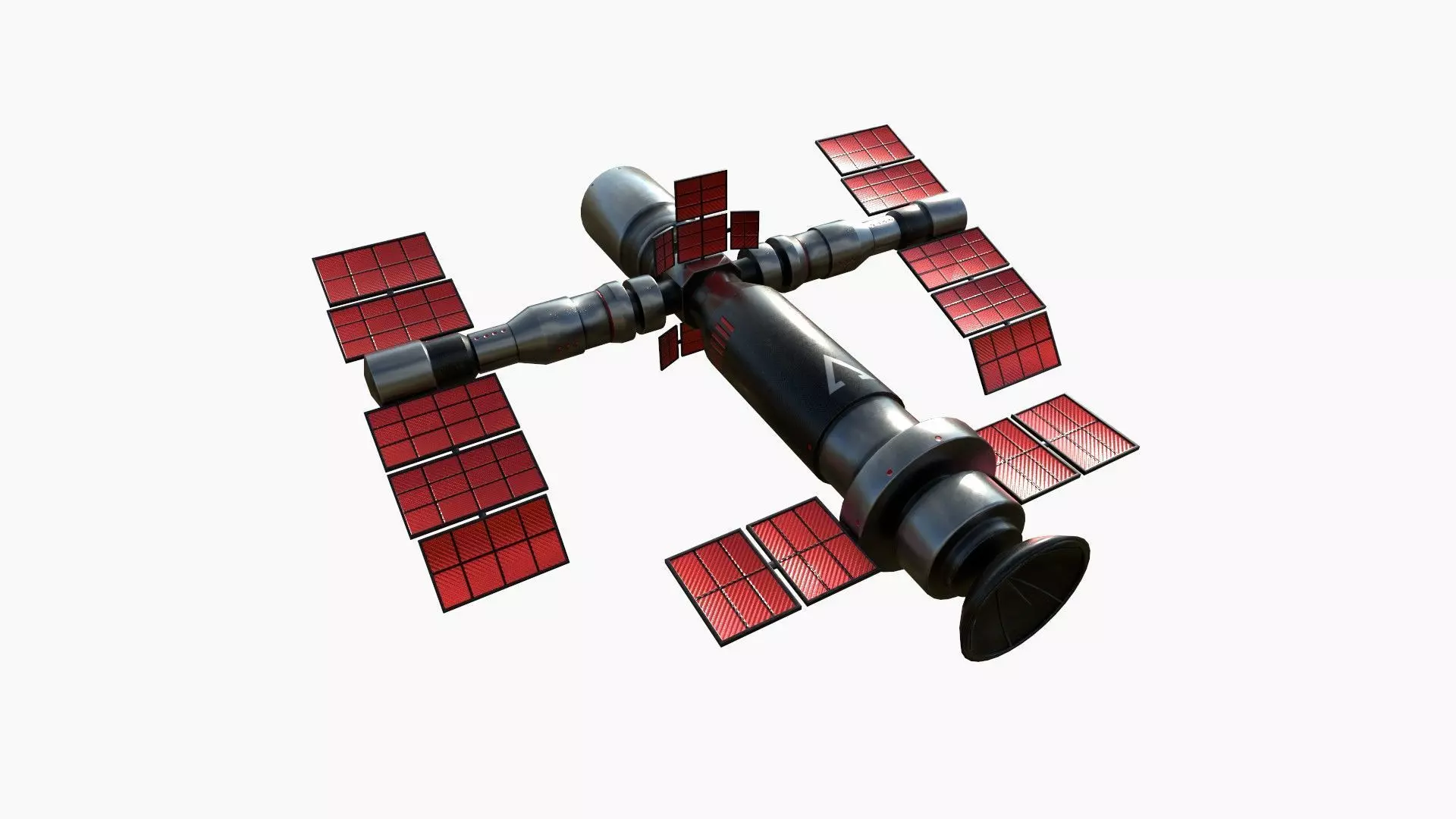 Satellite F04 Steel Red - SciFi Space Design Low-poly 3D model_0