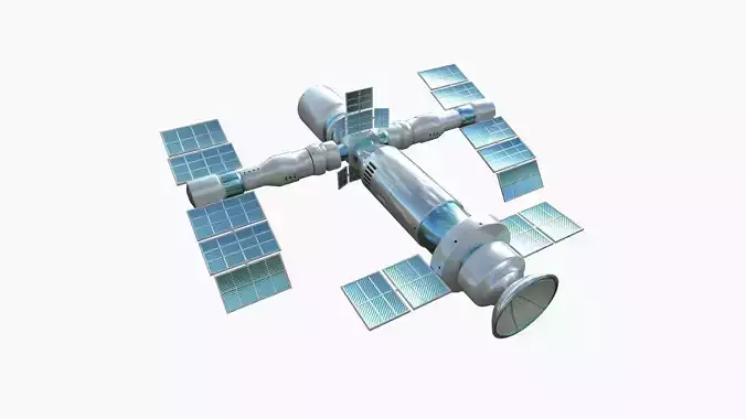 Satellite F03 White Blue - SciFi Space Design Low-poly 3D model