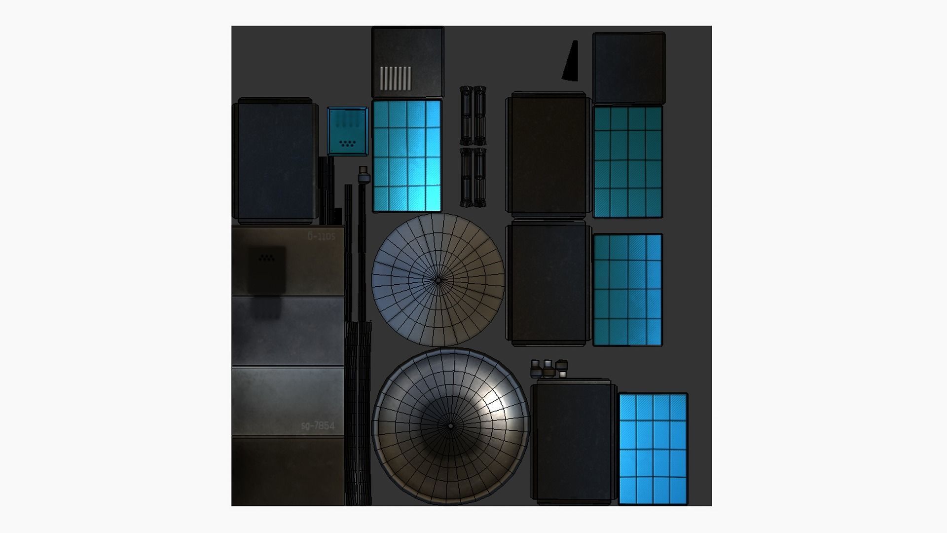 Satellite G05 Steel Blue - SciFi Space Design Low-poly 3D model_5