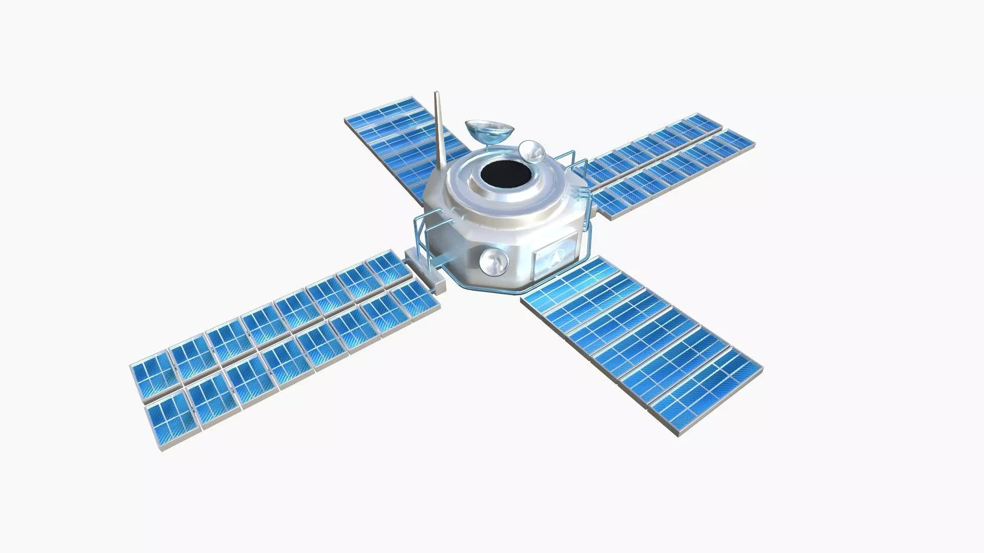 Satellite H03 White Blue - SciFi Space Design Low-poly 3D model_0