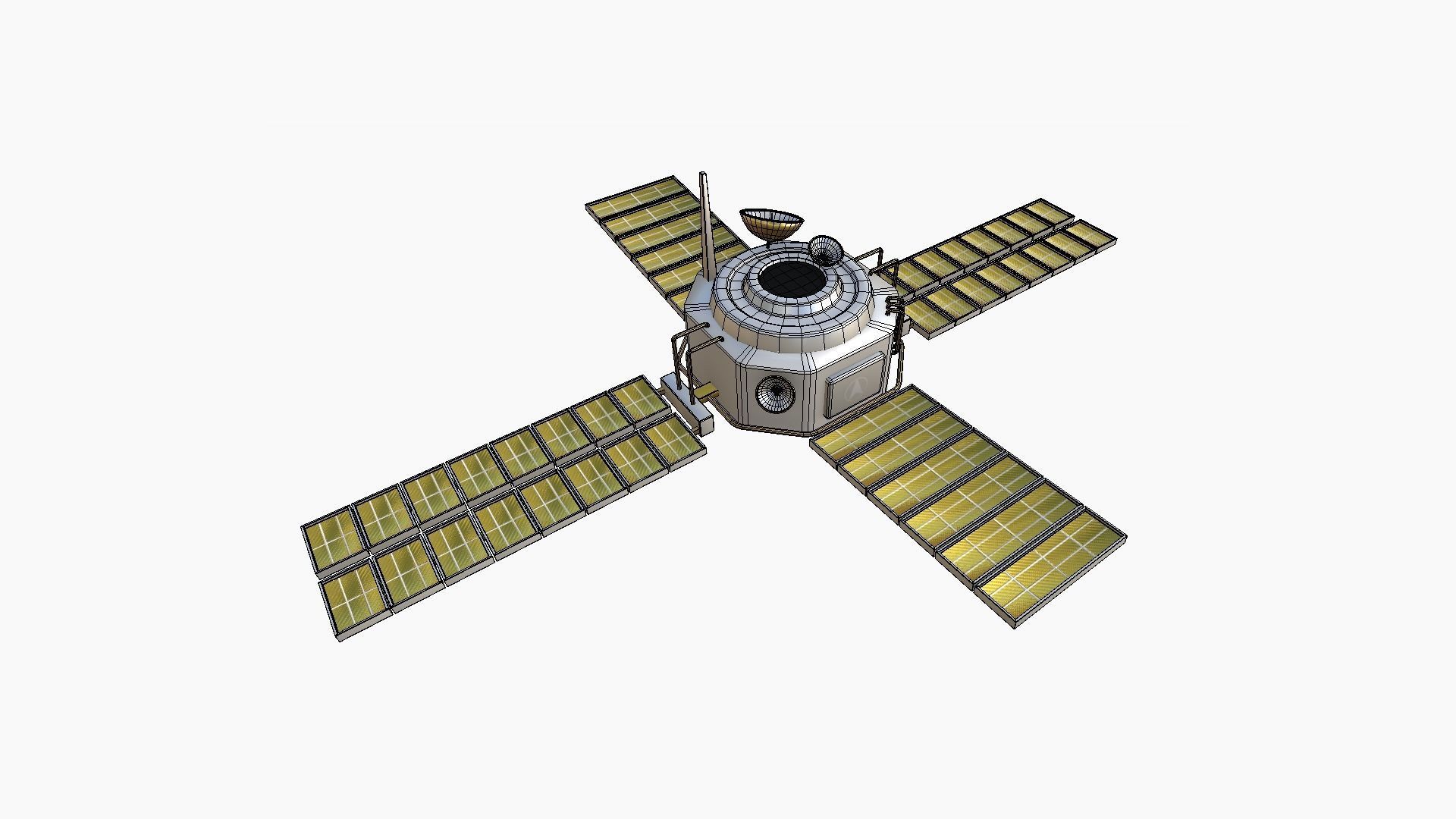 Satellite H02 White Gold - SciFi Space Design Low-poly 3D model_6