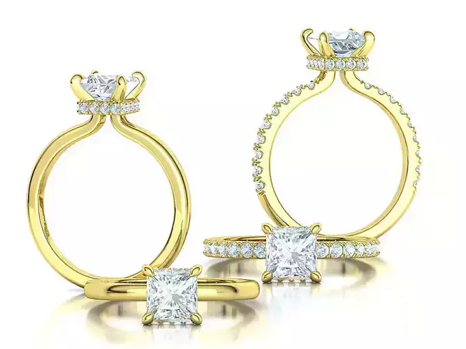 Solitaire Engagement Rings with 6x6 princess stone 3D Model Collection