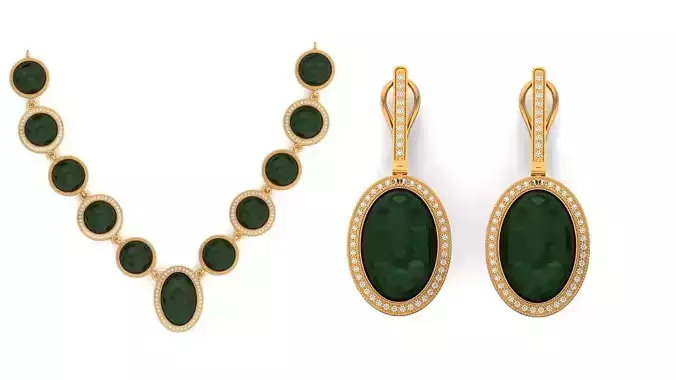 set Navajo earrings necklace with oval onyx  3D Model Collection