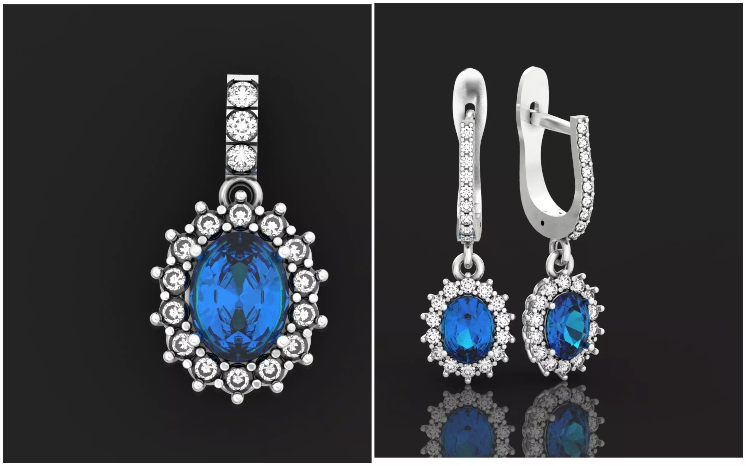 set Earring and ring  oval Style Dangle 3D Model Collection_0