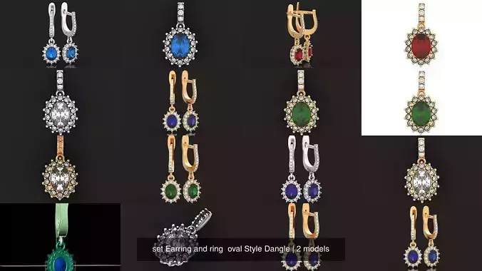 set Earring and ring  oval Style Dangle
