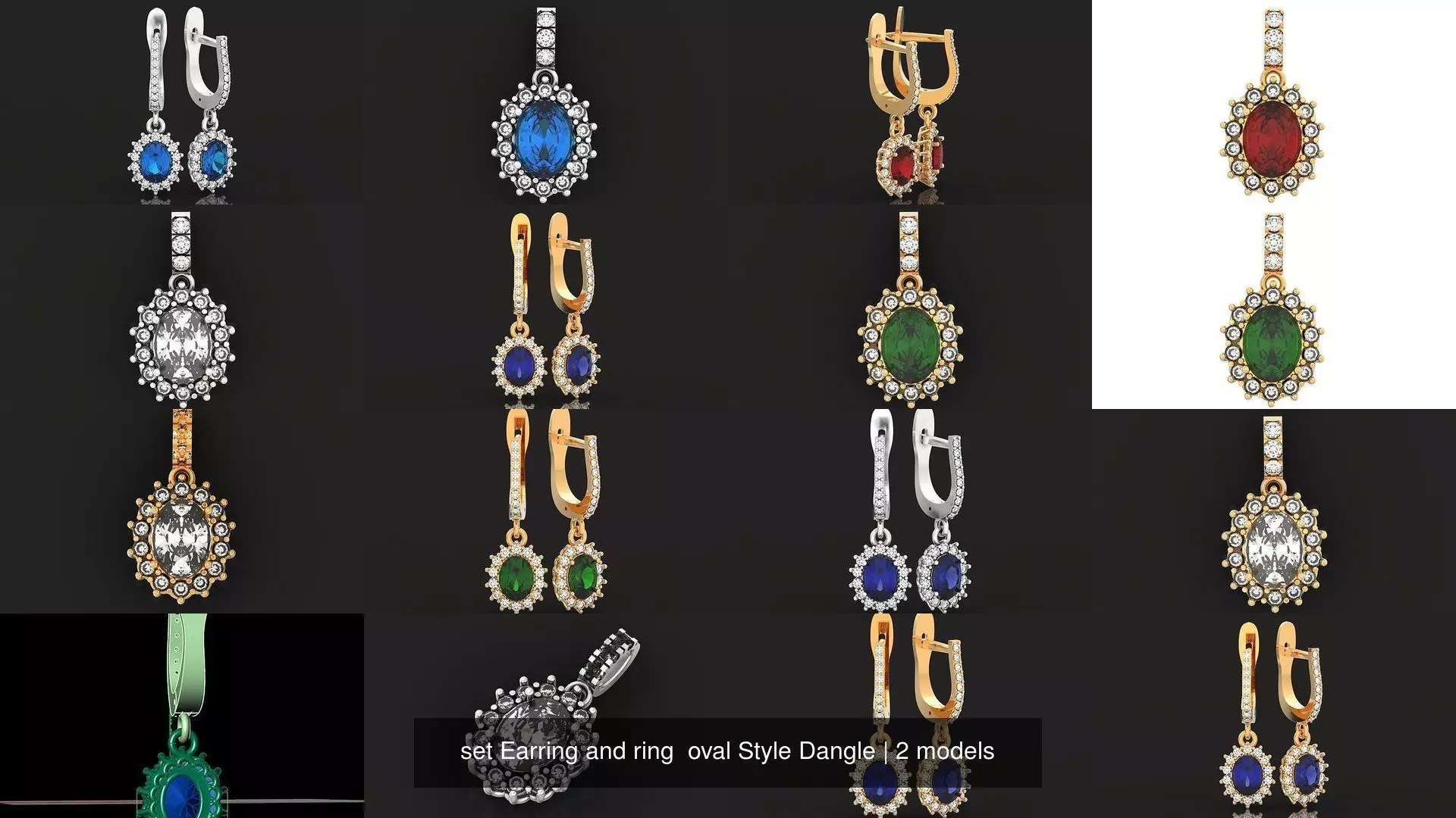 set Earring and ring  oval Style Dangle 3D Model Collection_1