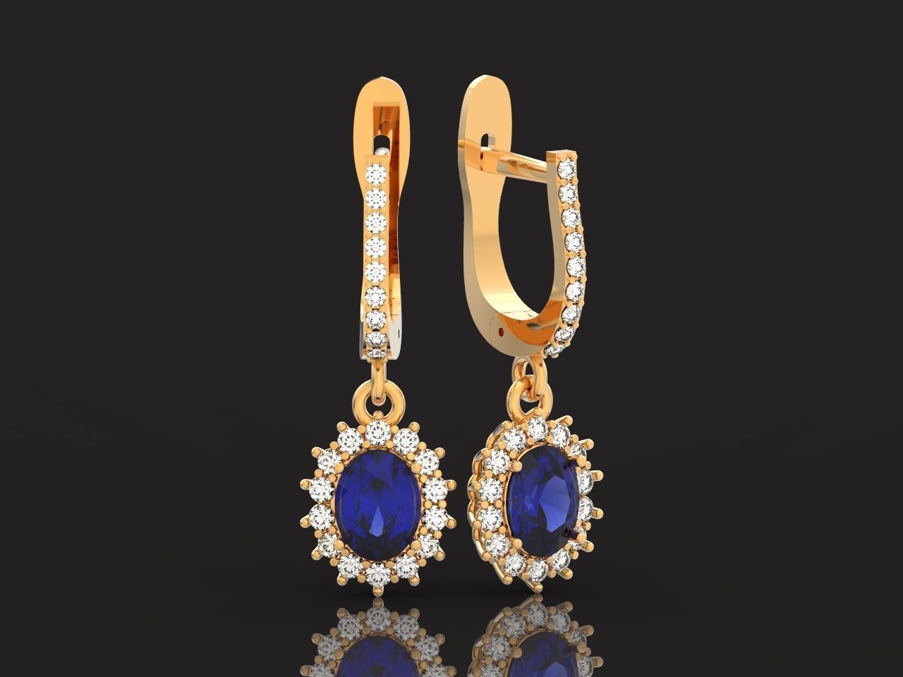 set Earring and ring  oval Style Dangle 3D Model Collection_19