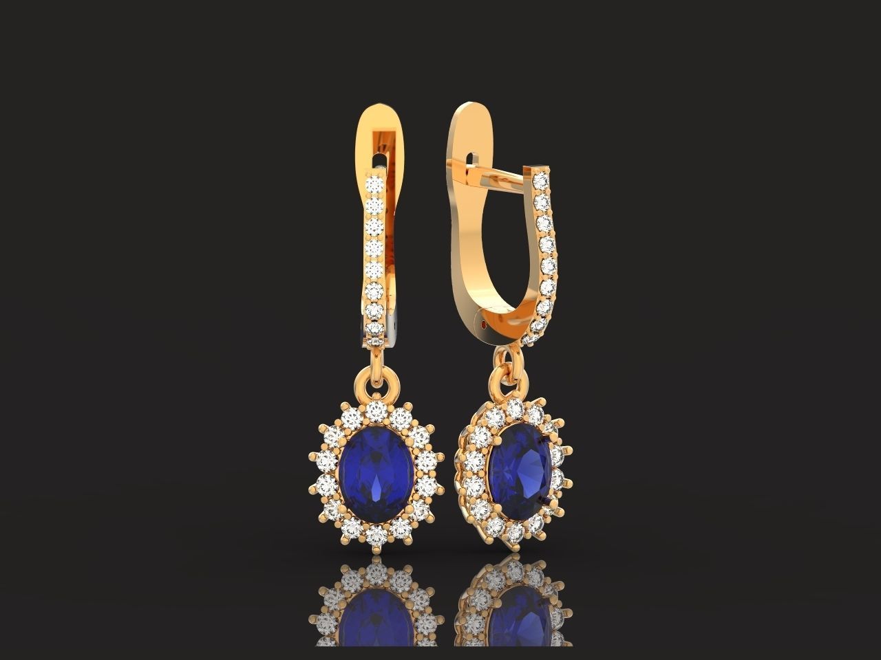 set Earring and ring  oval Style Dangle 3D Model Collection_22