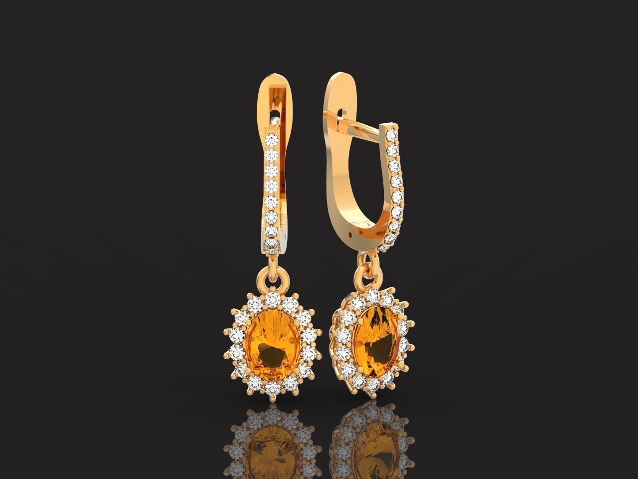 set Earring and ring  oval Style Dangle 3D Model Collection_16