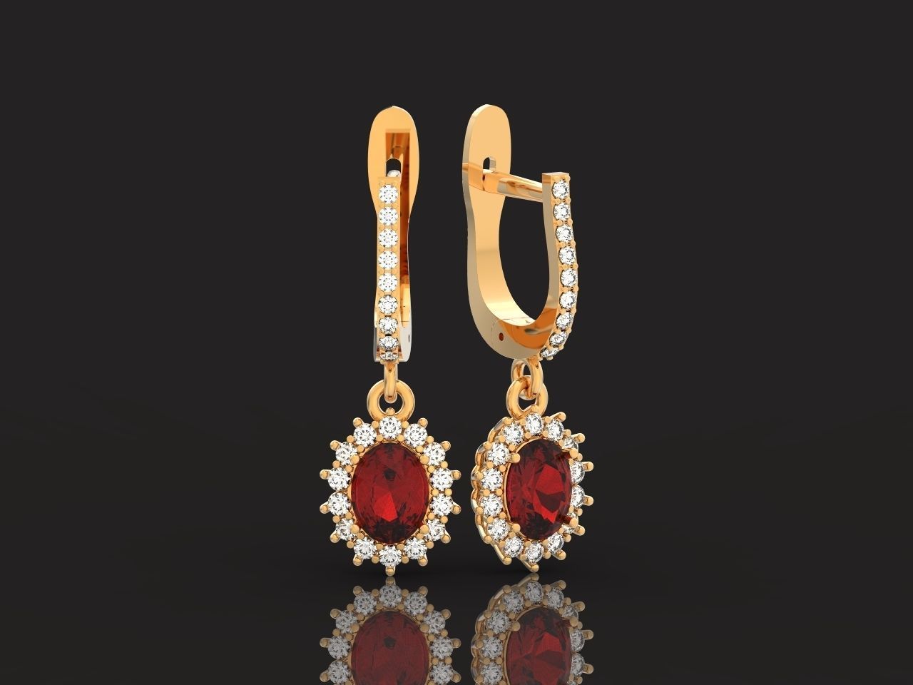 set Earring and ring  oval Style Dangle 3D Model Collection_20