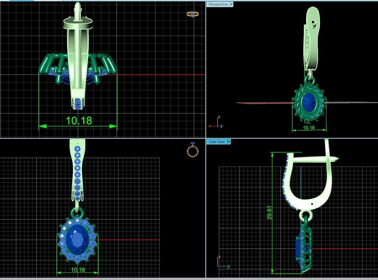 set Earring and ring  oval Style Dangle 3D Model Collection_3