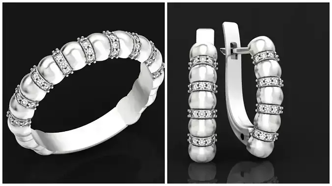 Hemisphere  set ring and earrings form of bubbles Beads Rope