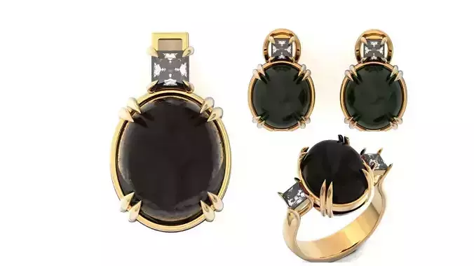 Bezel-Set Oval Opal Earrings ring pendant with Beaded Halo 