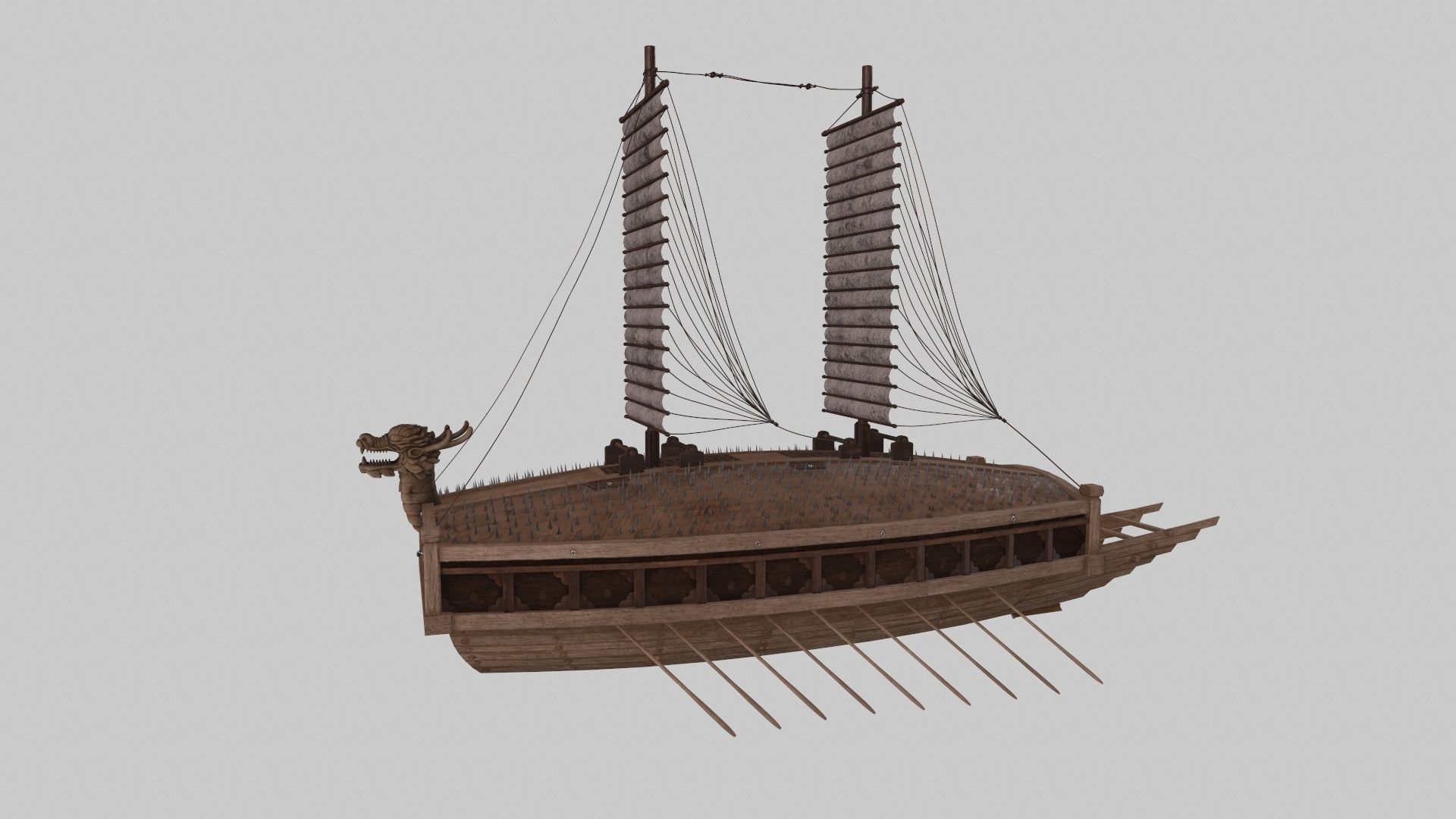 Ancient Korean turtle boat in Jinhae 3D model_8