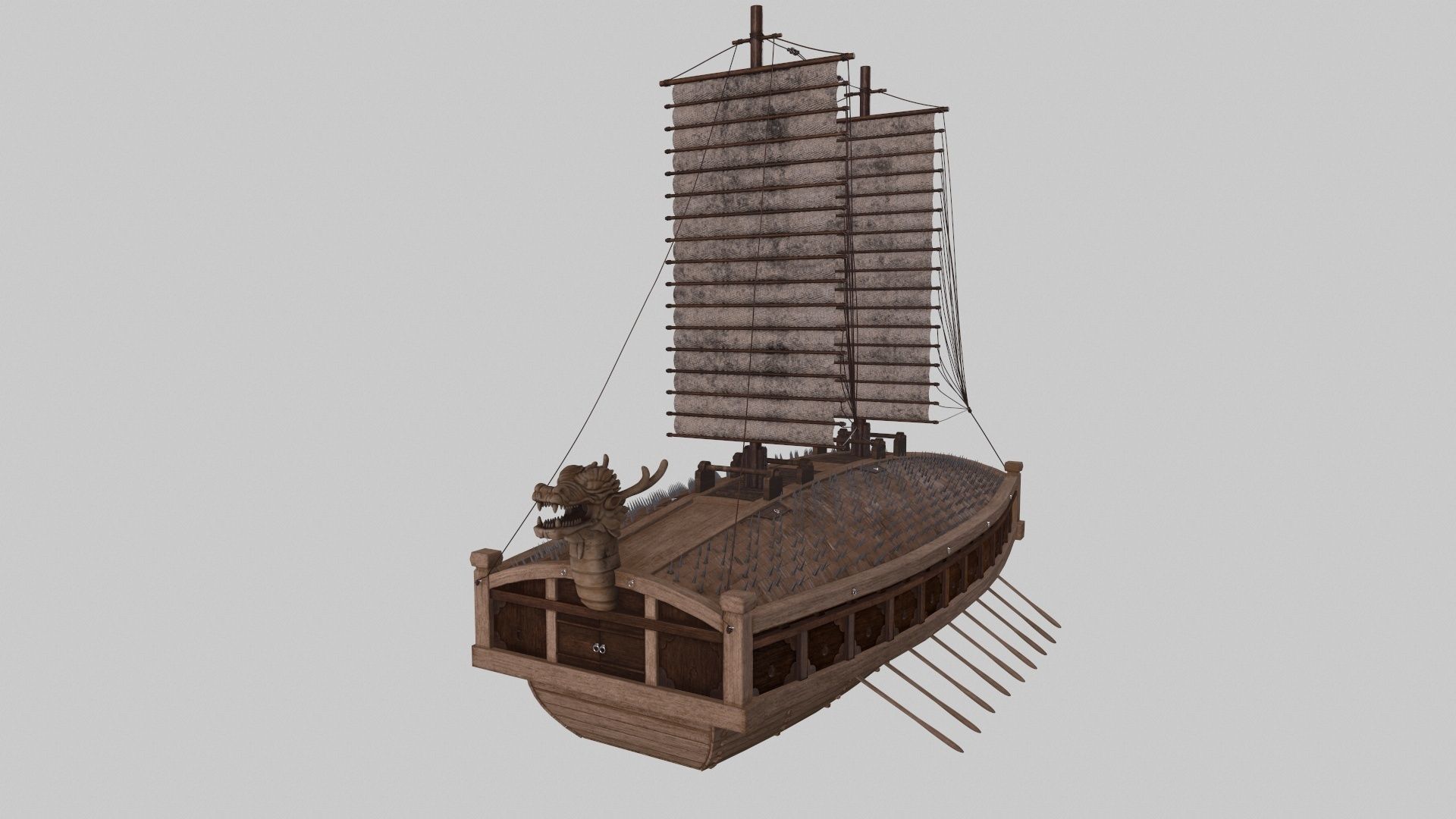 Ancient Korean turtle boat in Jinhae 3D model_3