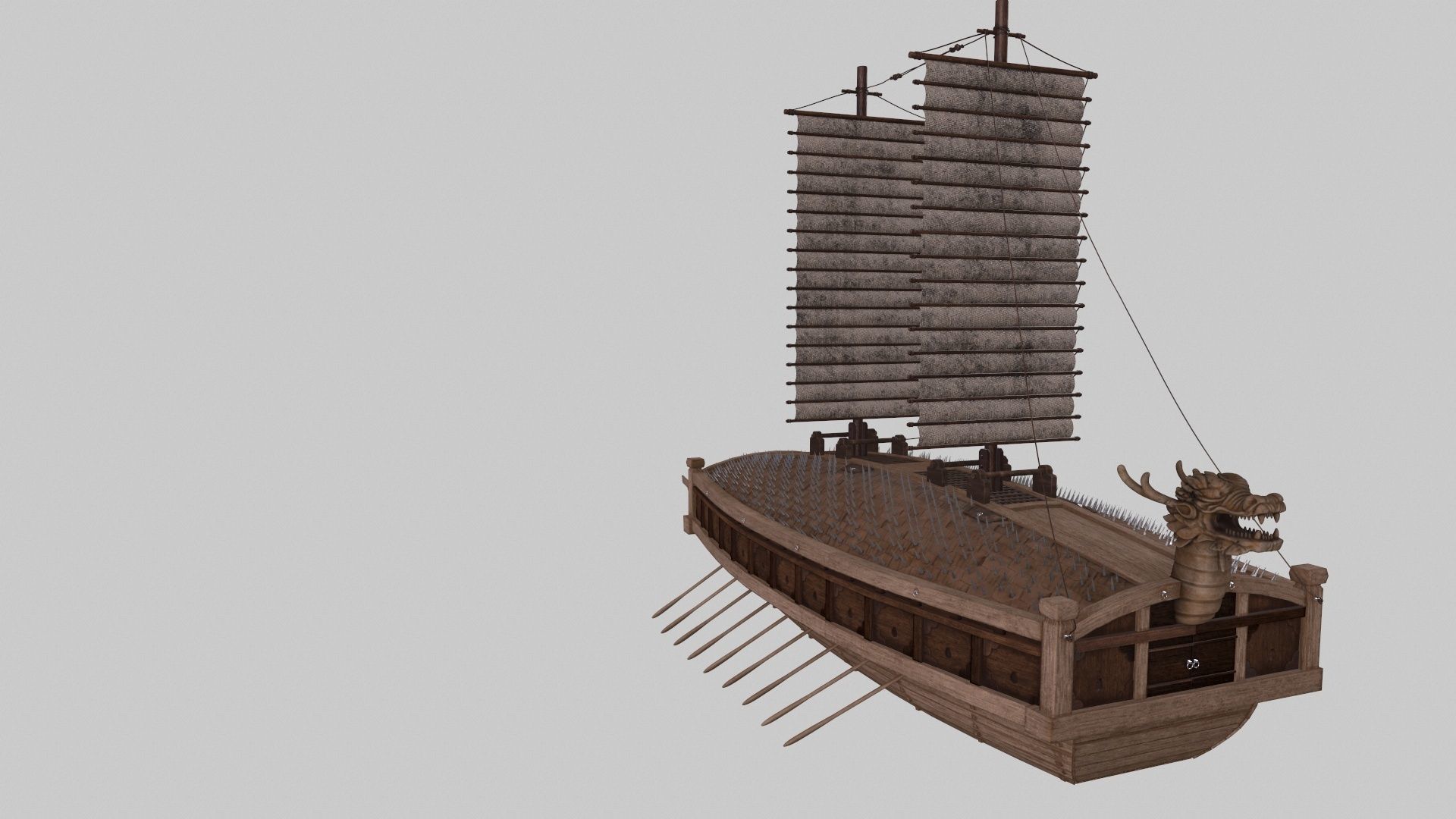 Ancient Korean turtle boat in Jinhae 3D model_5