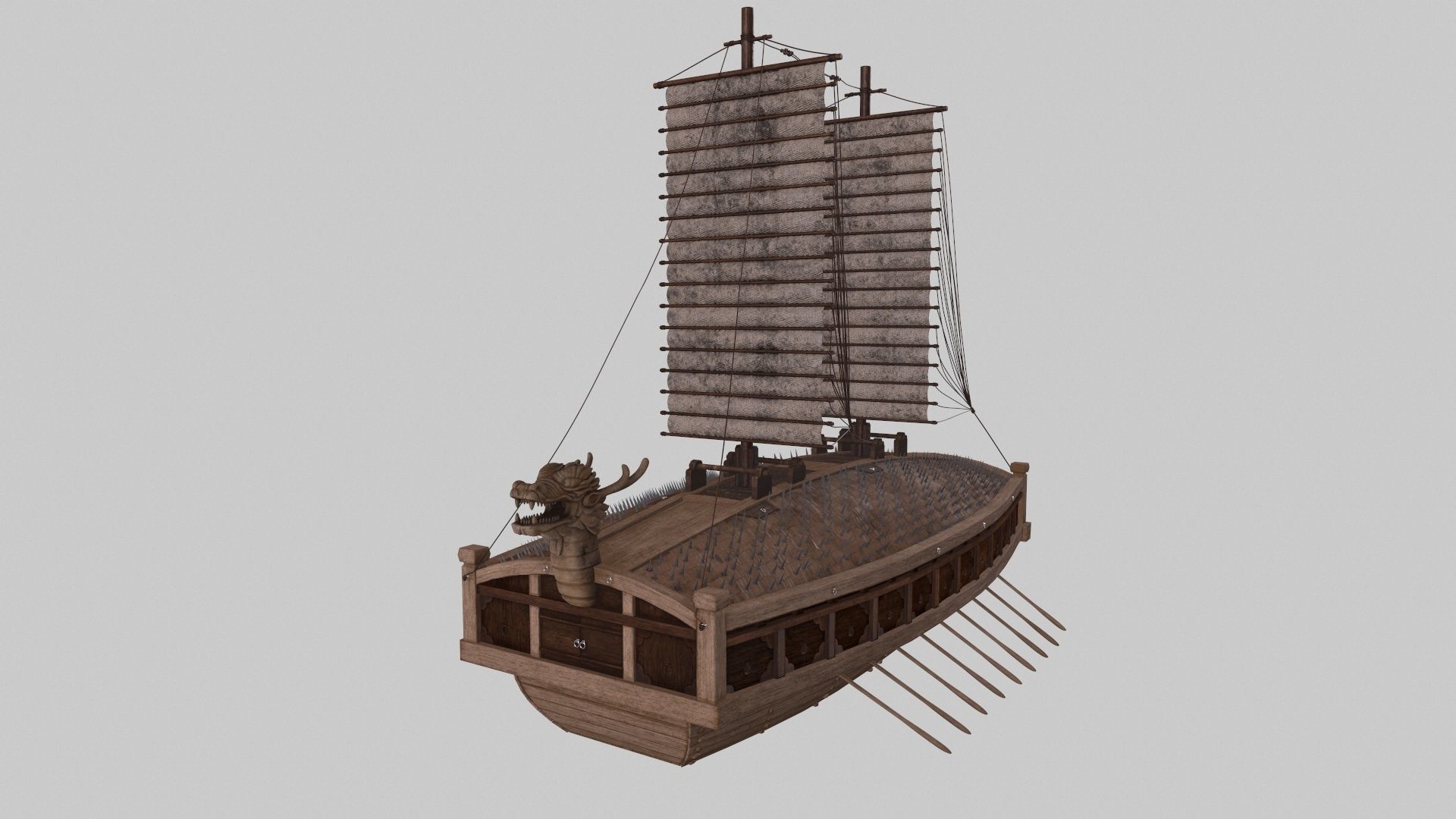 Ancient Korean turtle boat in Jinhae 3D model_9
