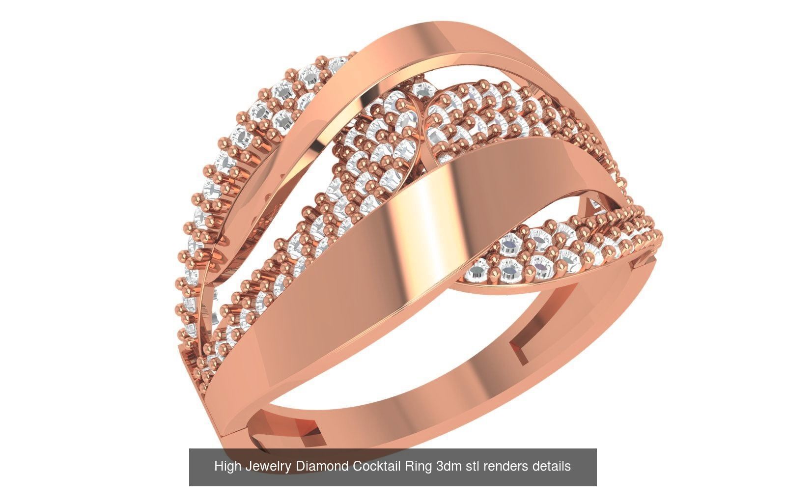 60 High Jewelry Diamond Cocktail Ring 3dm stl renders details  3D Model Collection_48