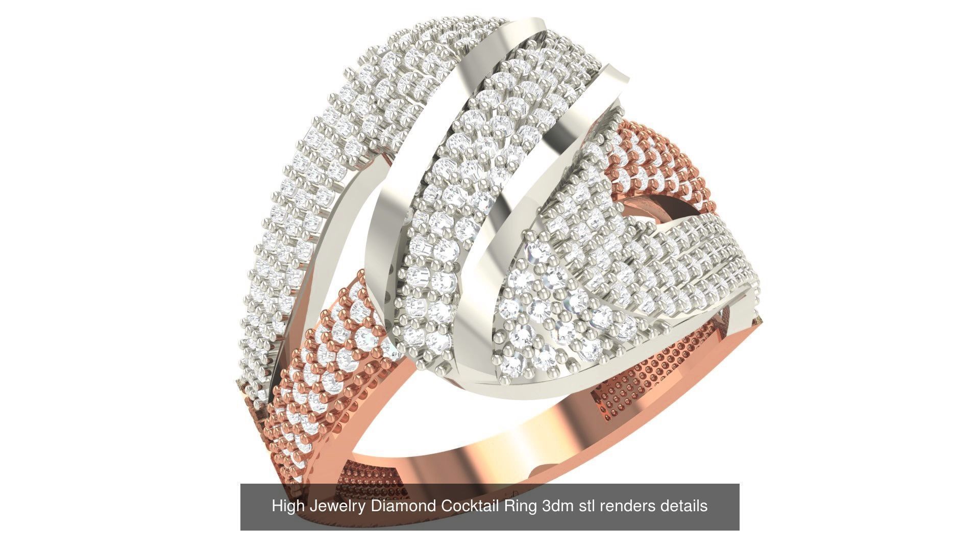 60 High Jewelry Diamond Cocktail Ring 3dm stl renders details  3D Model Collection_60