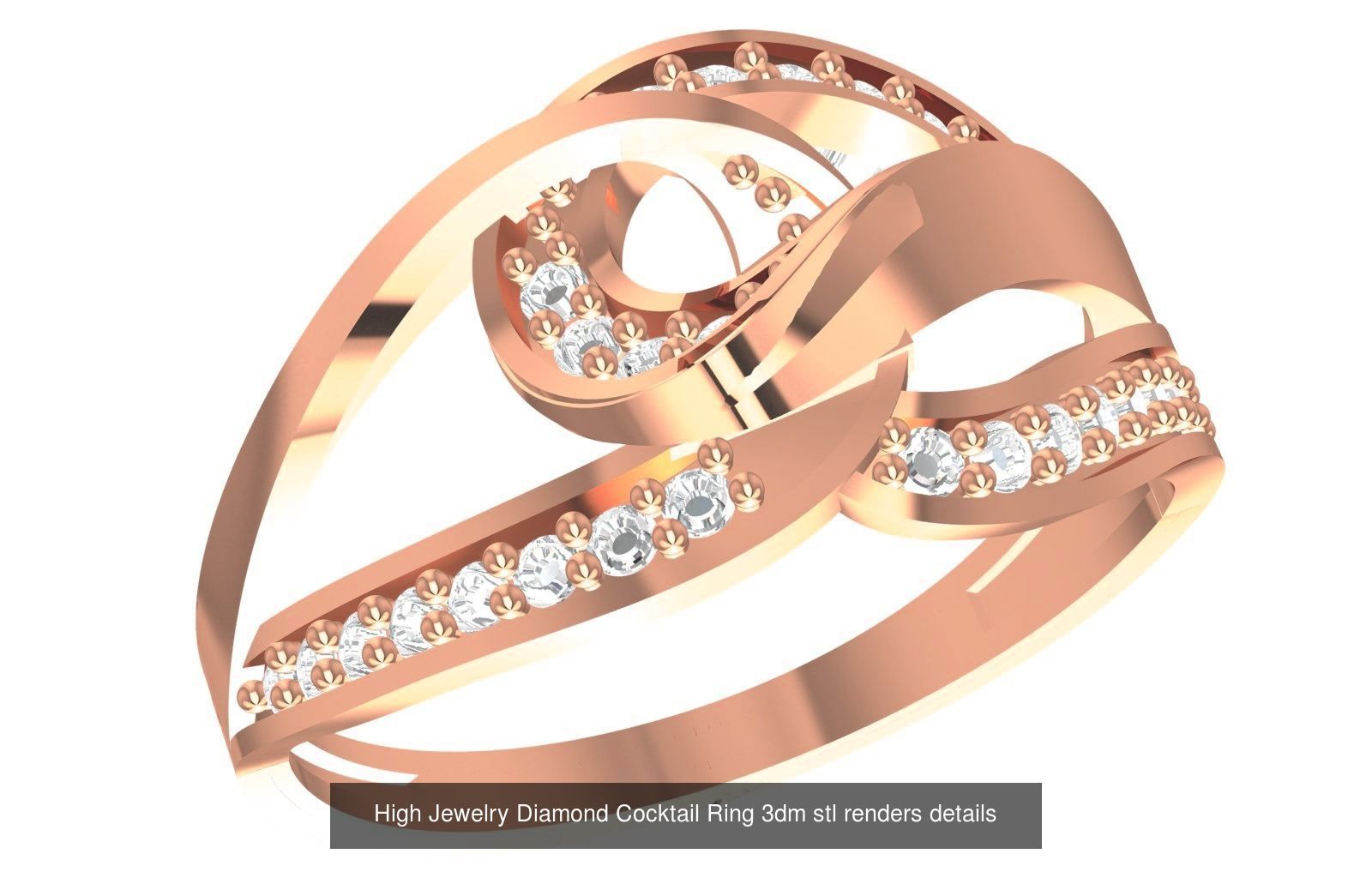 60 High Jewelry Diamond Cocktail Ring 3dm stl renders details  3D Model Collection_36
